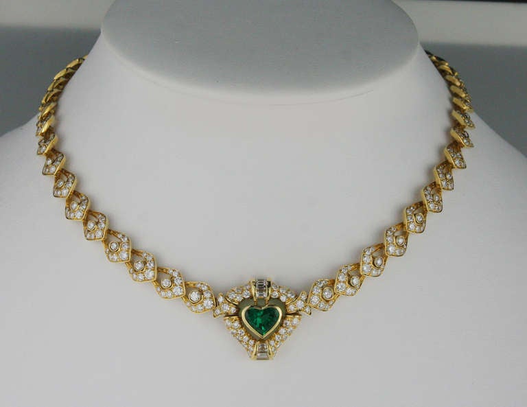 Women's Italian Emerald Diamond and Gold Necklace