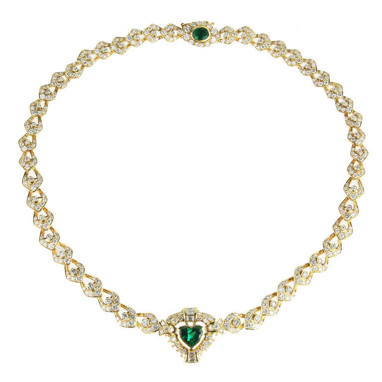 Italian Emerald Diamond and Gold Necklace