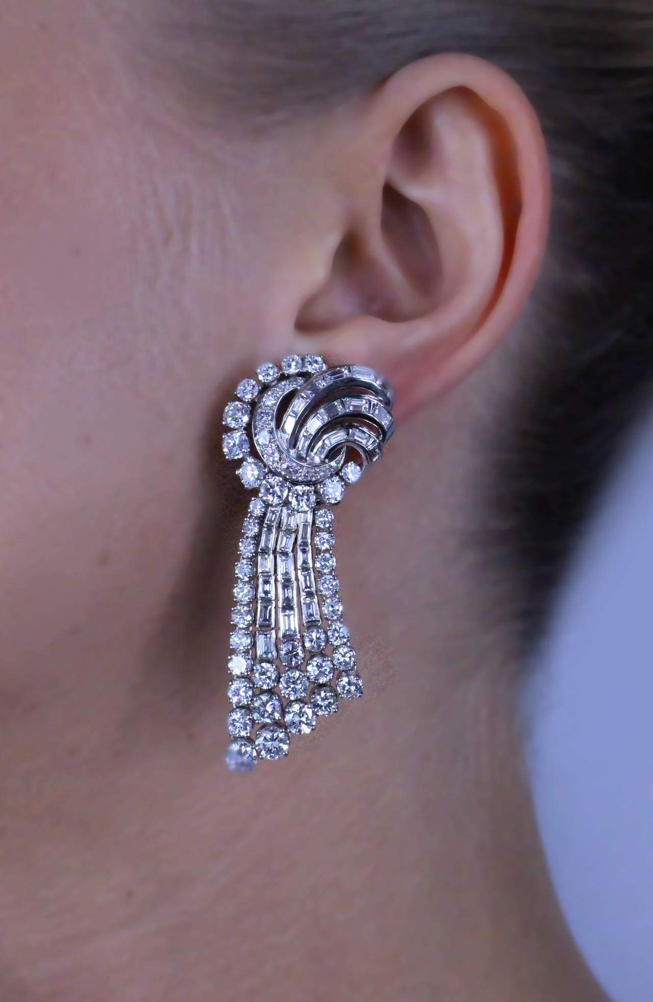Modern 12.12 Carat Diamond Platinum Pendant Ear Clips with Detachable Bottoms