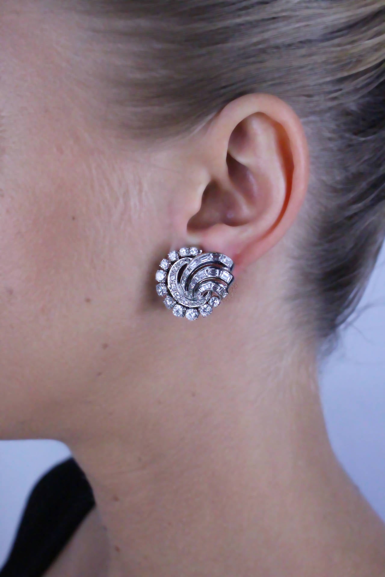 12.12 Carat Diamond Platinum Pendant Ear Clips with Detachable Bottoms 1
