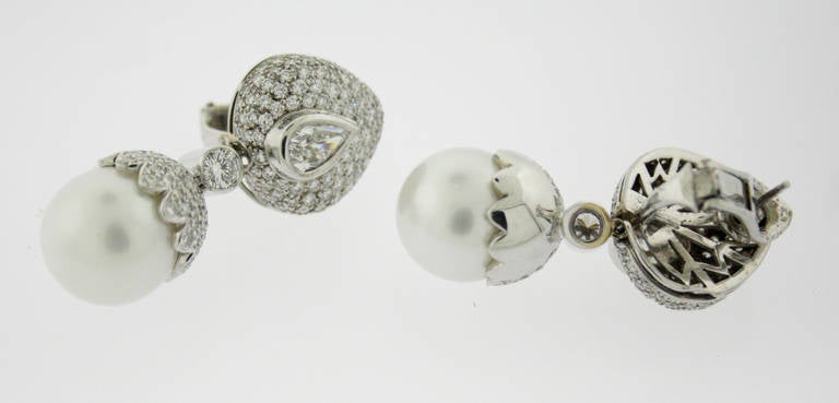 Men's 7.75 Carat Diamond and 14.4 MM Pearl Earrings with Detachable Bottoms
