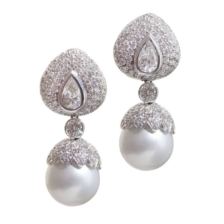 7.75 Carat Diamond and 14.4 MM Pearl Earrings with Detachable Bottoms