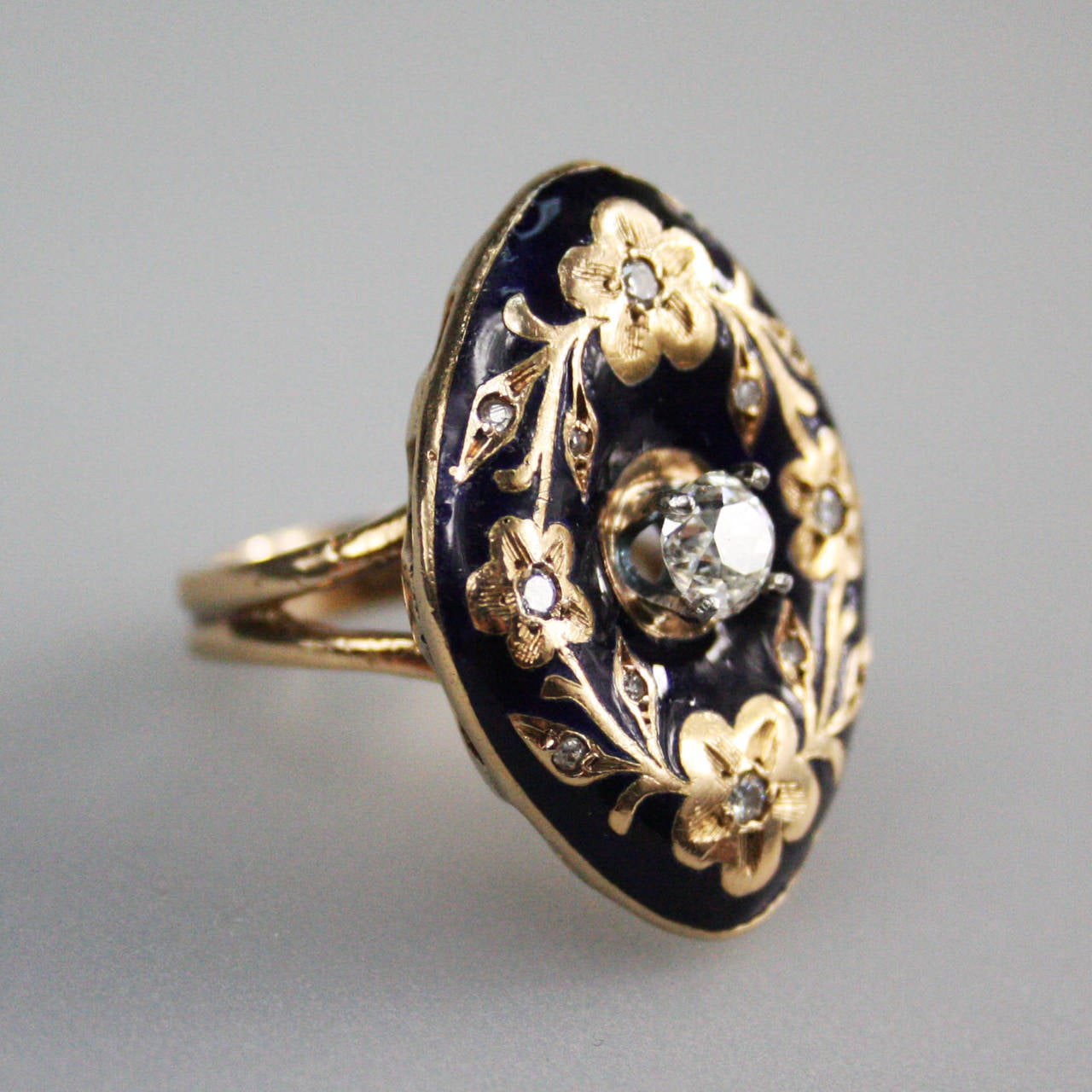 Enamel Diamond Gold Ring For Sale at 1stdibs