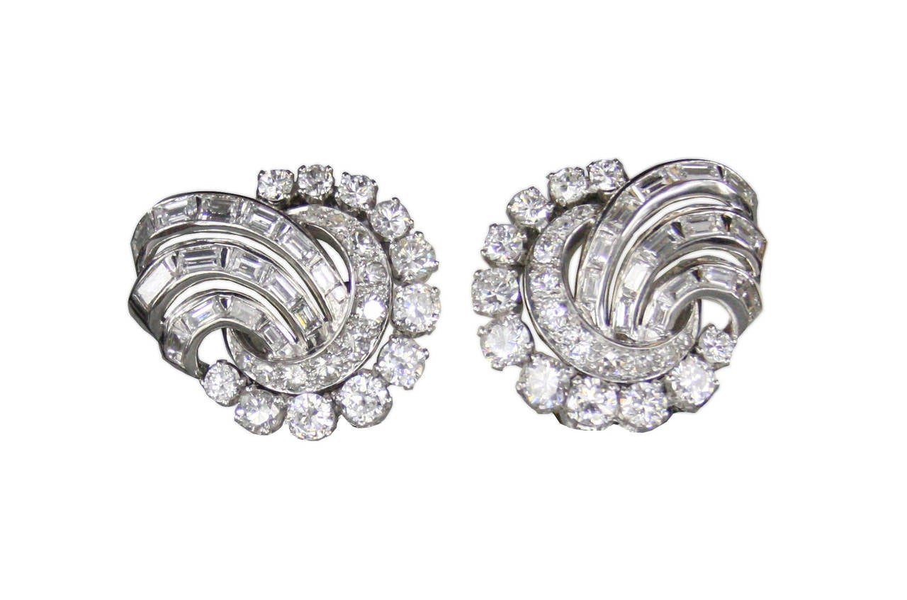 Women's 12.12 Carat Diamond Platinum Pendant Ear Clips with Detachable Bottoms