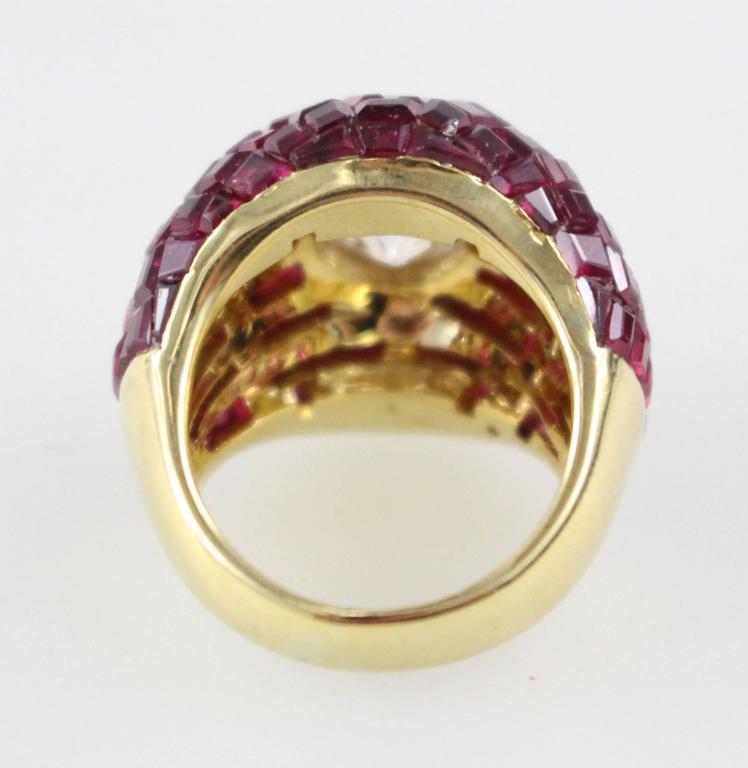 1980s Invisibly Set Ruby Diamond Gold cocktail Ring at 1stdibs