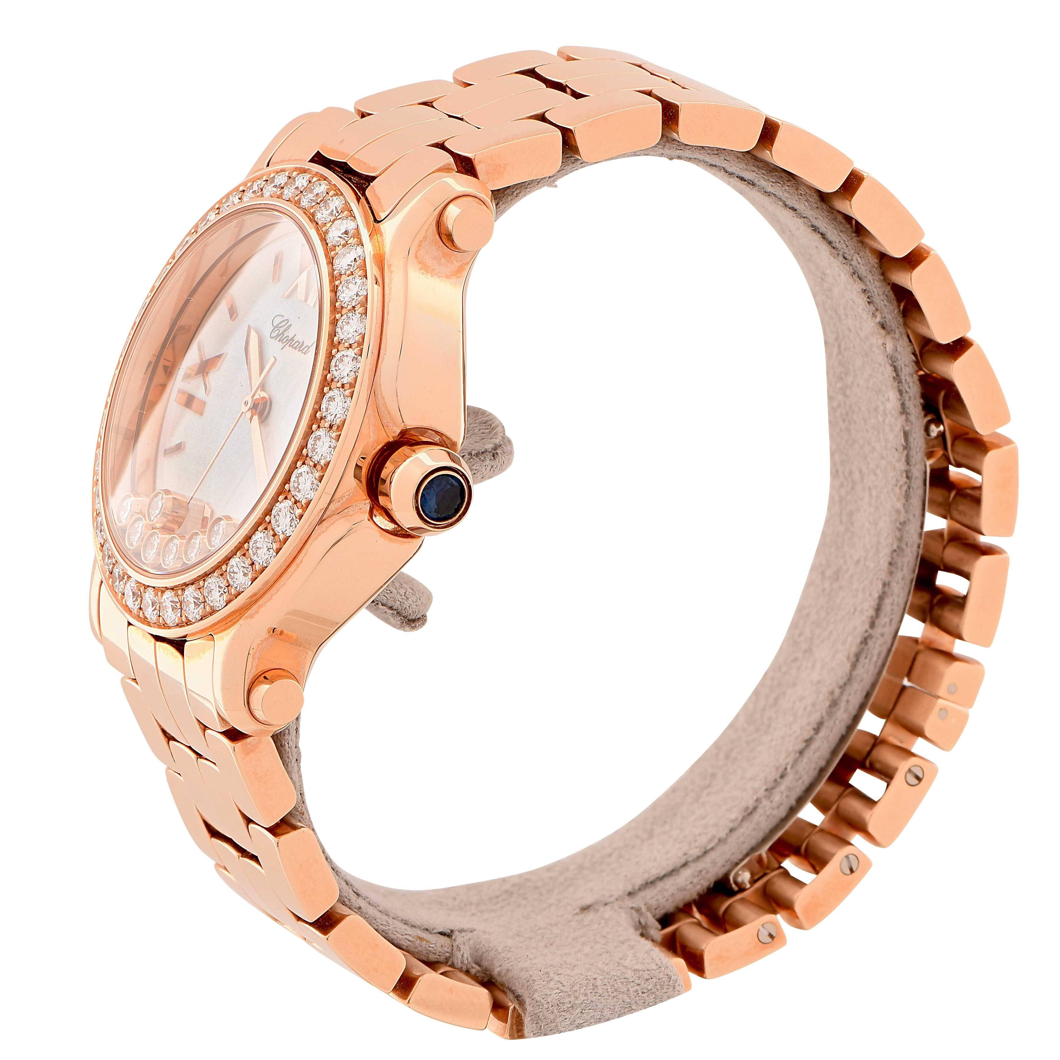 Taille ronde Chopard Montre-bracelet Happy Sport à quartz en or rose pour femmes Réf. 277481-5001 en vente
