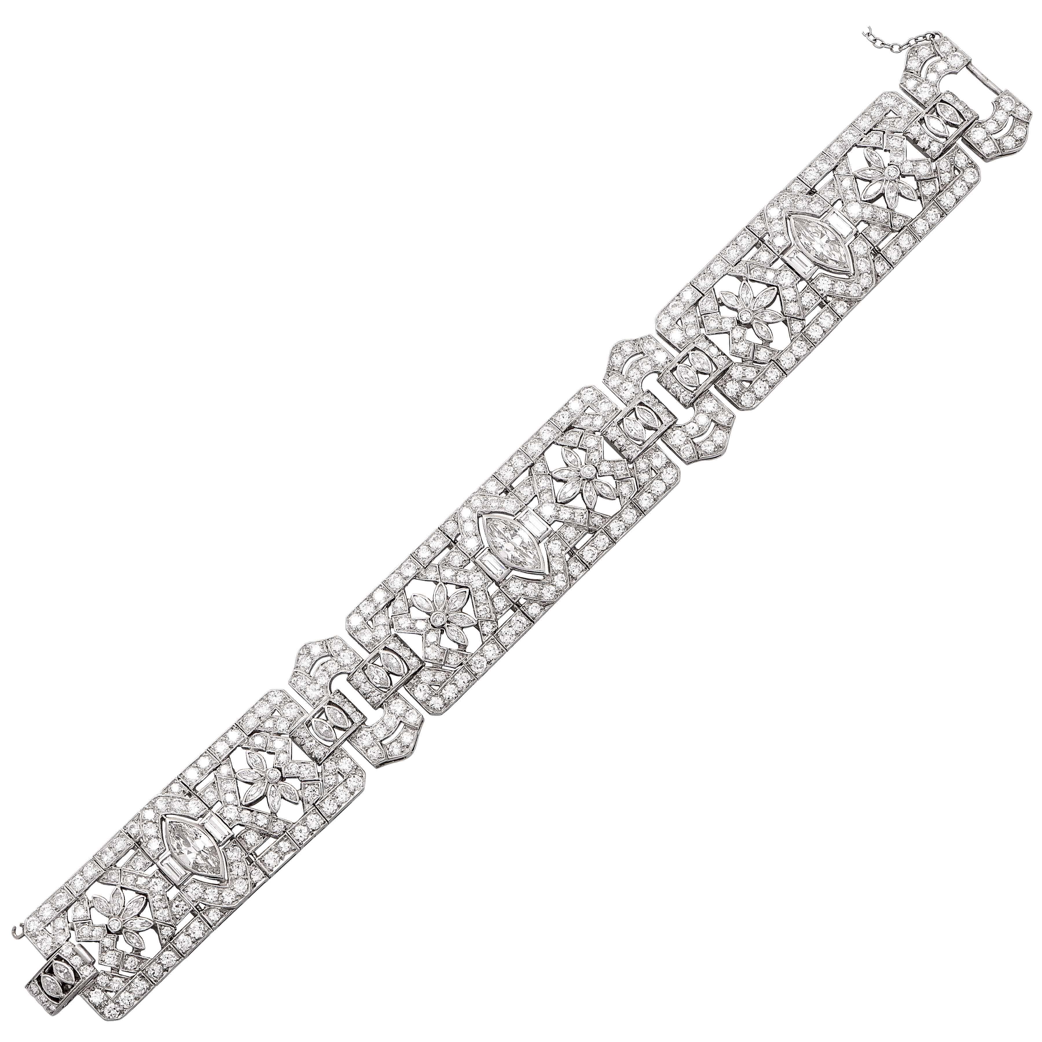 Women's 15 Carat Art Deco Diamond Platinum Bracelet