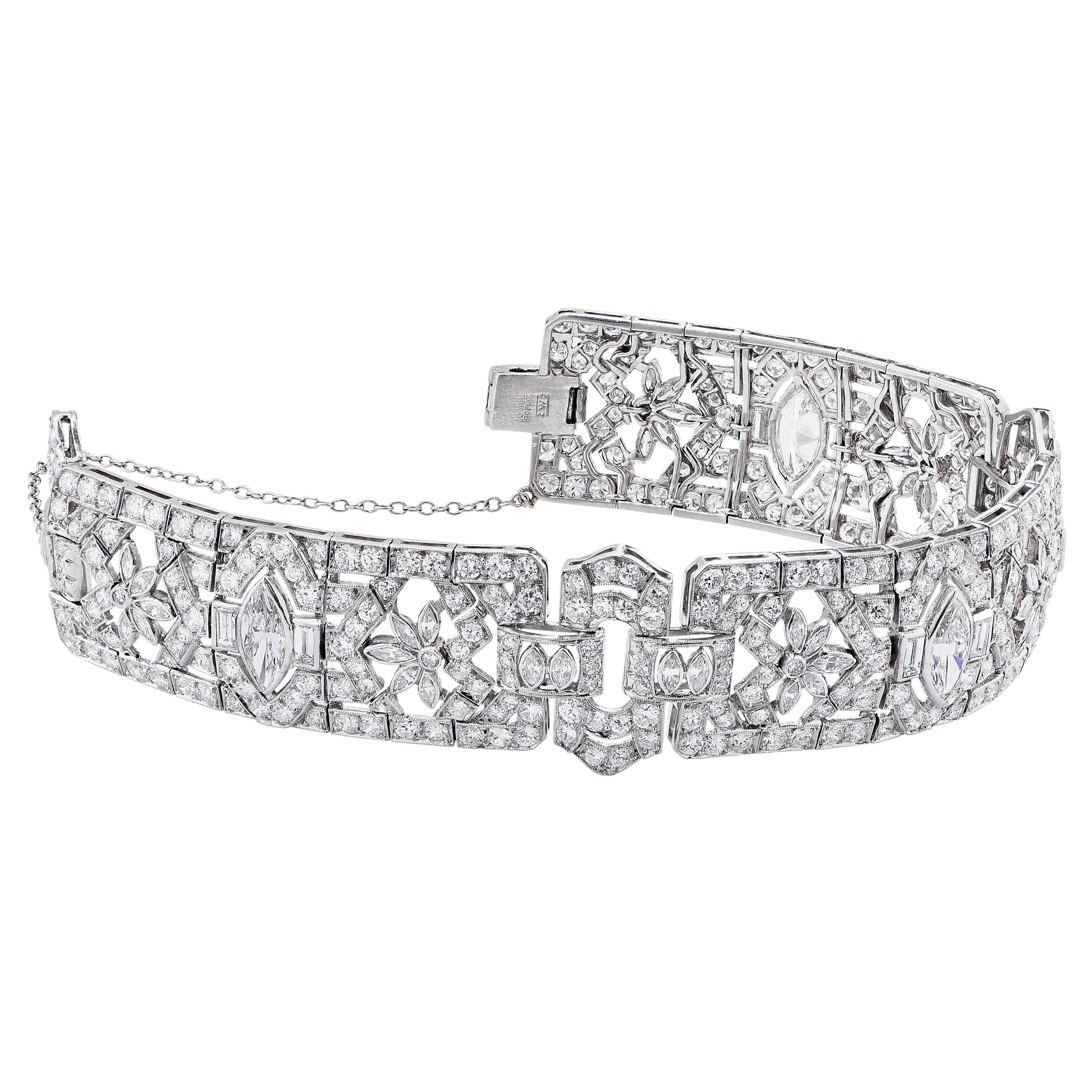 15 Carat Art Deco Diamond Platinum Bracelet In Excellent Condition In Bay Harbor Islands, FL