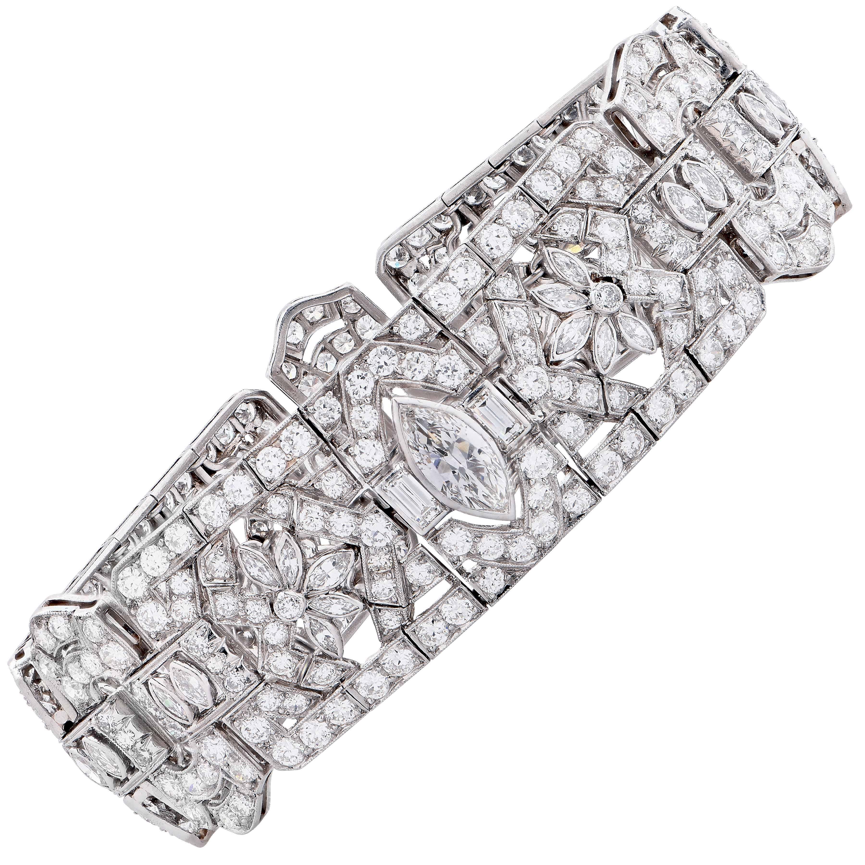 15 Carat Art Deco Diamond Platinum Bracelet 4