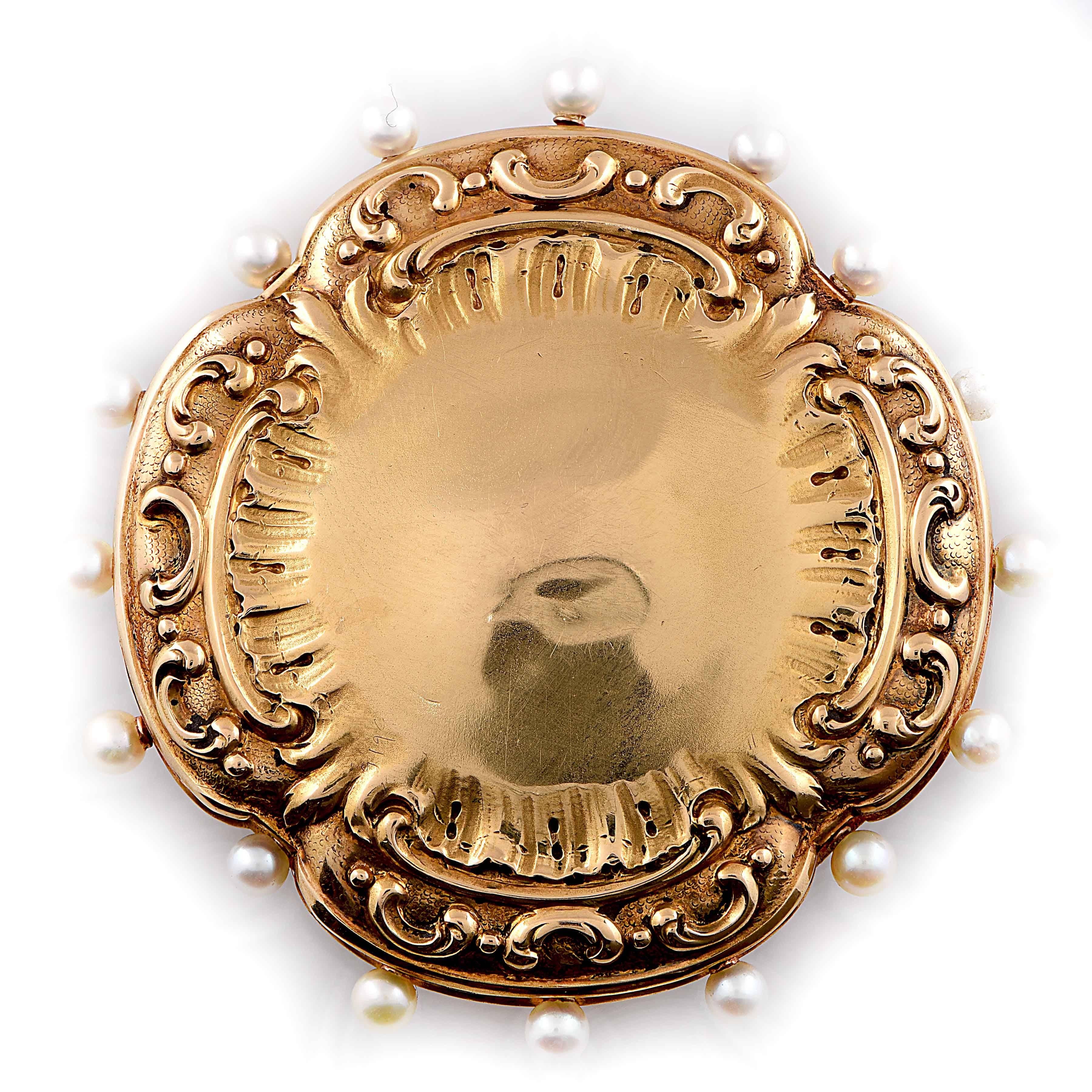 1800er Jahre 1800er Jahre Portrait-Anstecknadelkissen, Miniatur Perle Diamant Gold im Zustand „Hervorragend“ im Angebot in Bay Harbor Islands, FL