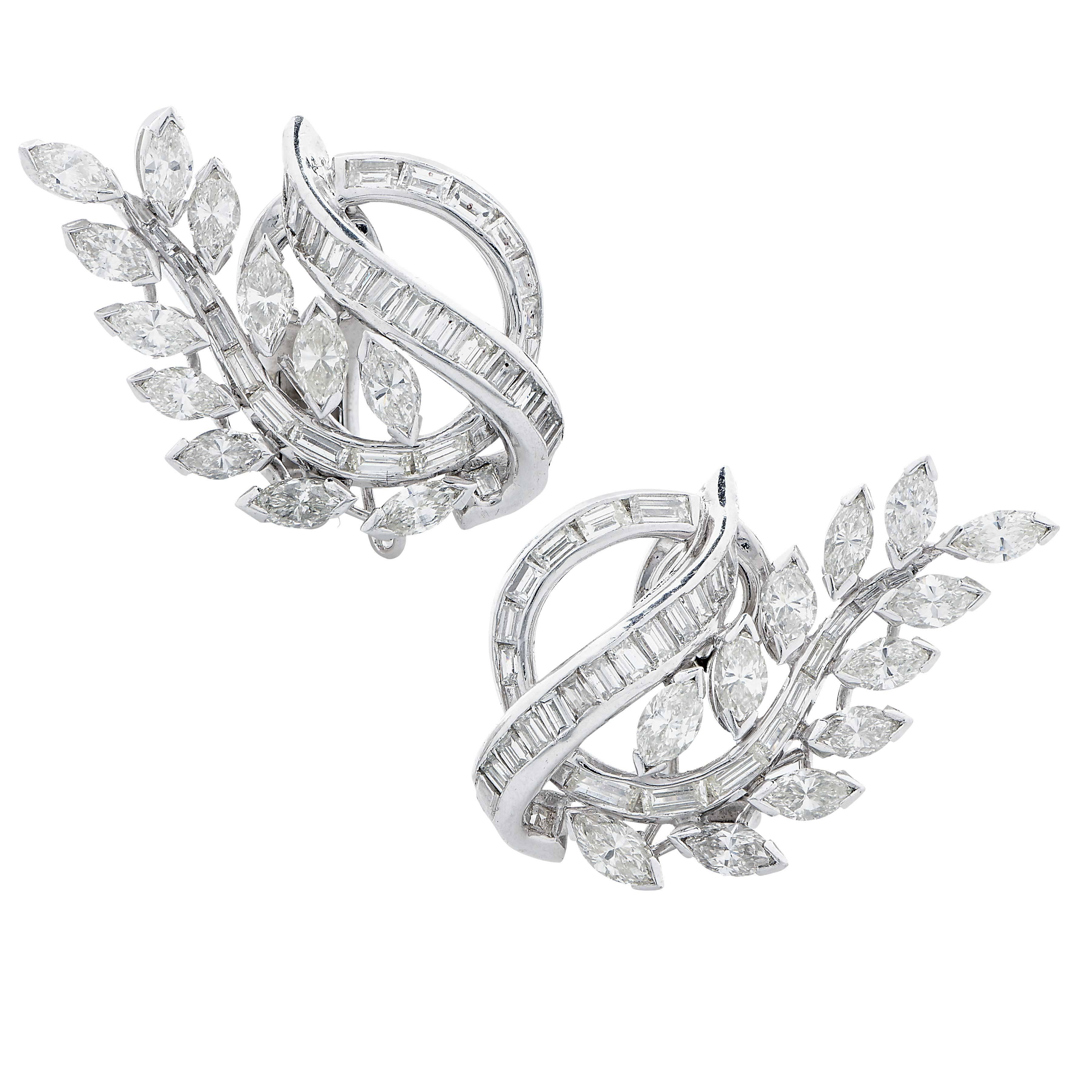 Platin-Ohrringe mit 5 Karat Diamant-Blumenmotiv (Marquiseschliff)