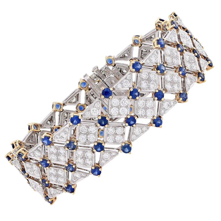 Tiffany \u0026 Co. Trellis Sapphire Diamond Gold Platinum Bracelet