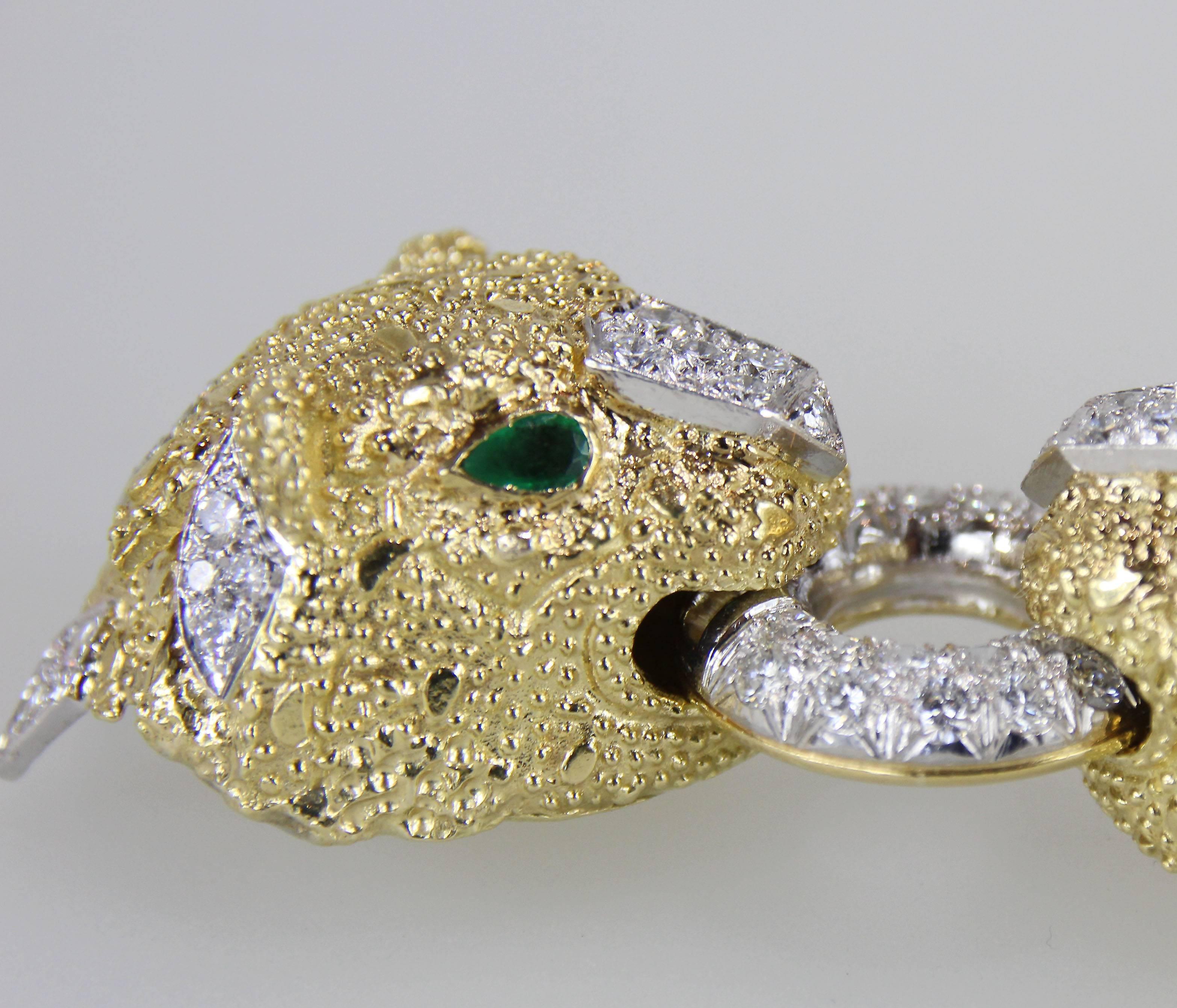 Diamant-Gold-Panther-Armband mit austauschbarem Smaragd-Perlenabschnitt im Zustand „Hervorragend“ in Bay Harbor Islands, FL