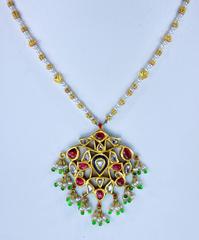 Reversible Enamel Seed Pearl Cut Diamond Gold Indian Necklace