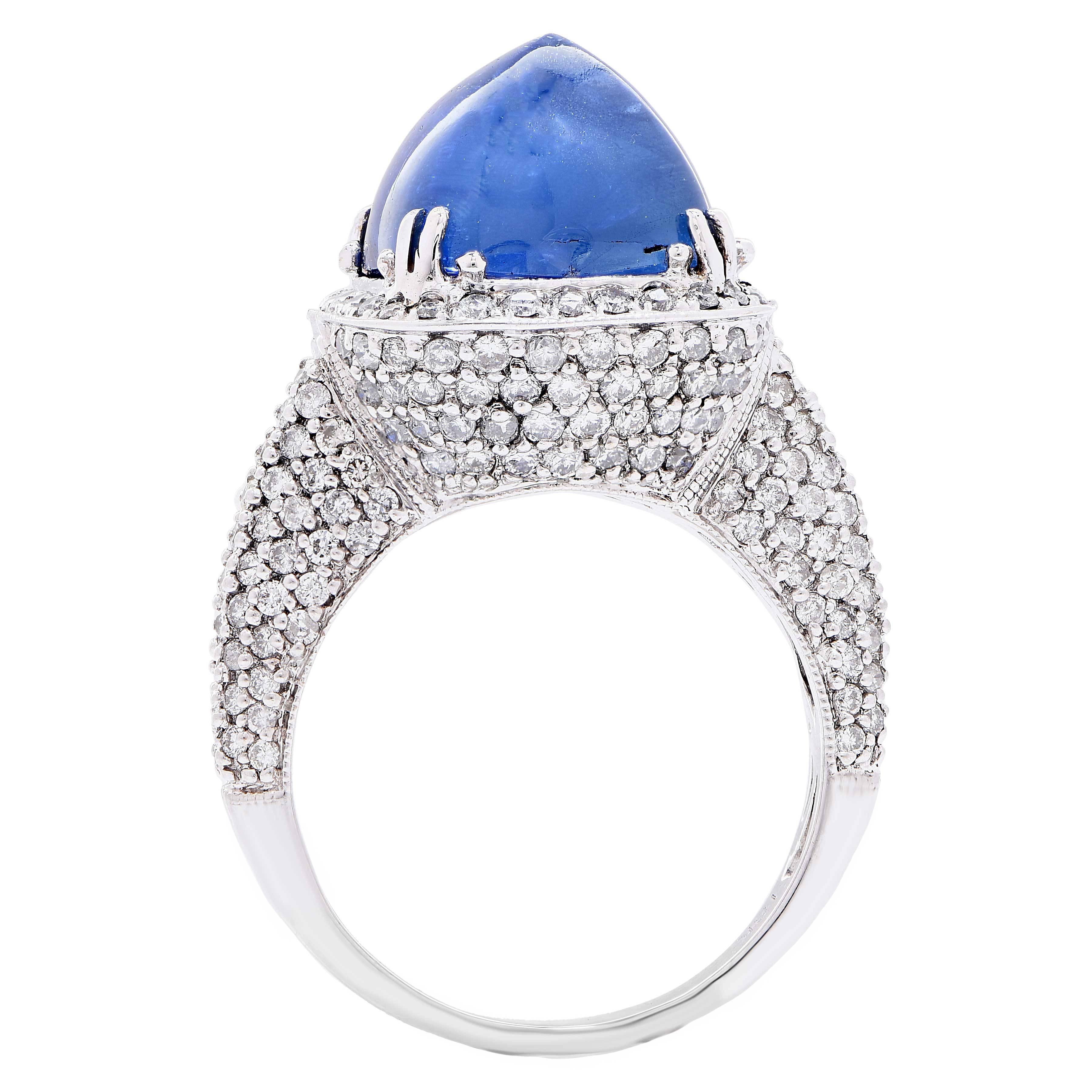 Women's 10.48 Carat Natural Sugarloaf Sapphire and Diamond White Gold Ring For Sale
