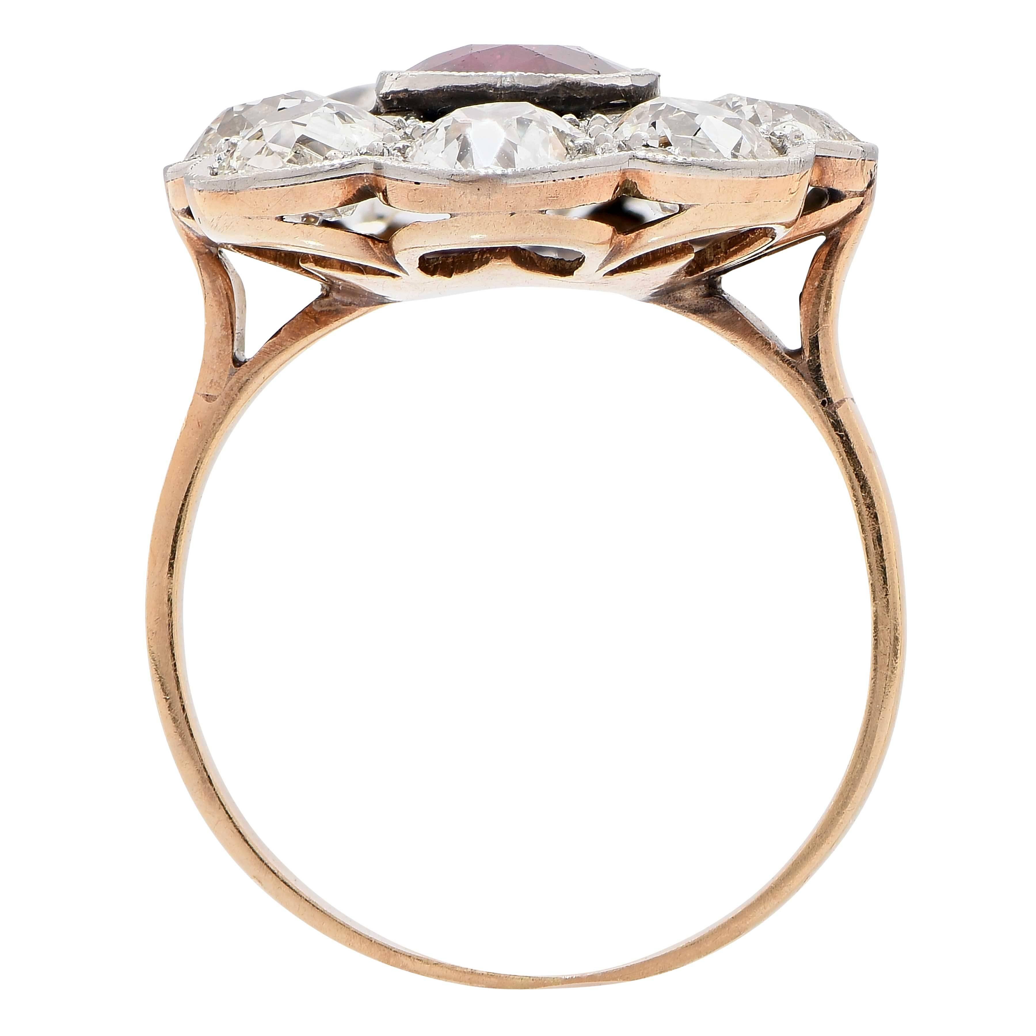 Women's Rubellite Old Mine Cut Diamond Ring For Sale