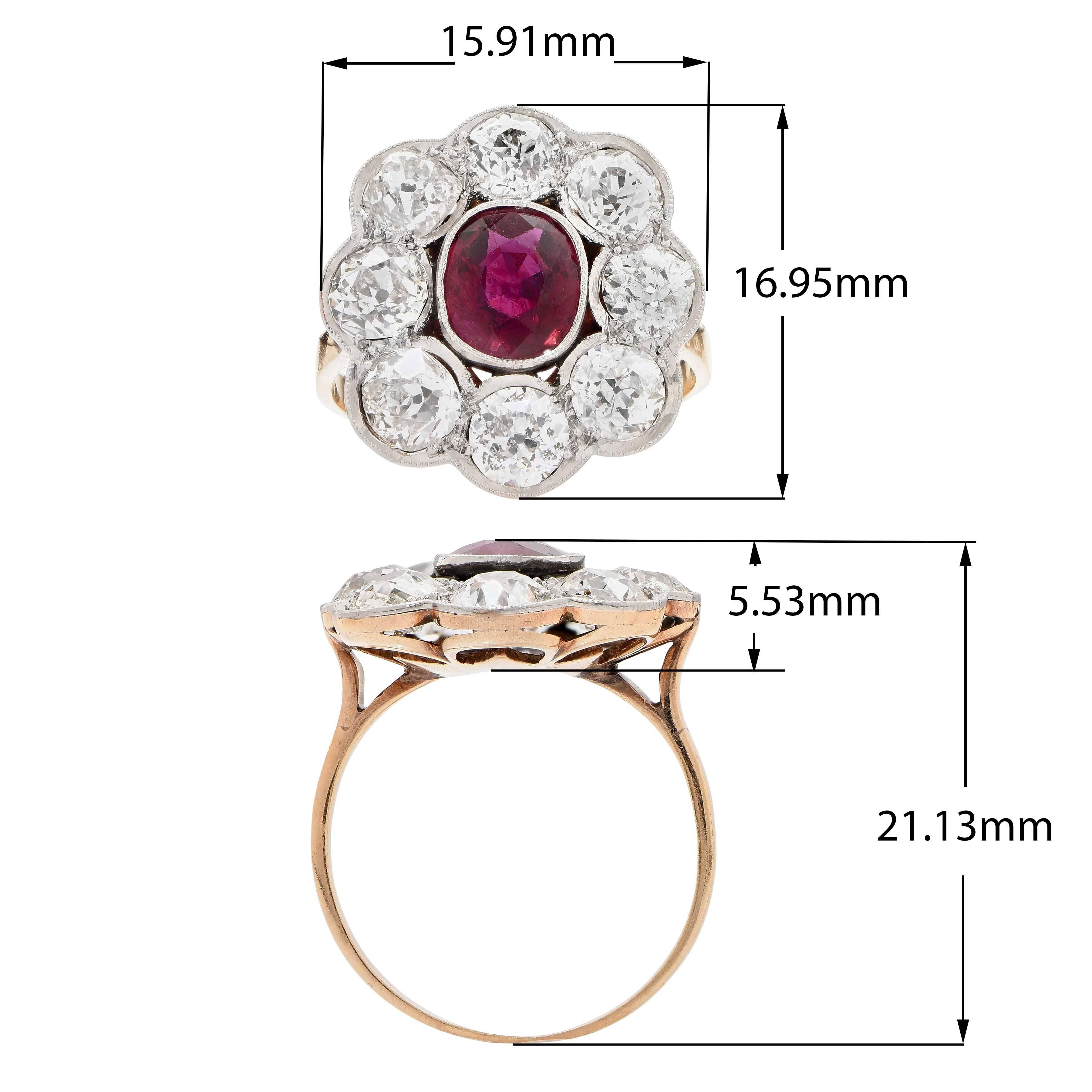 Rubellite Old Mine Cut Diamond Ring For Sale 1