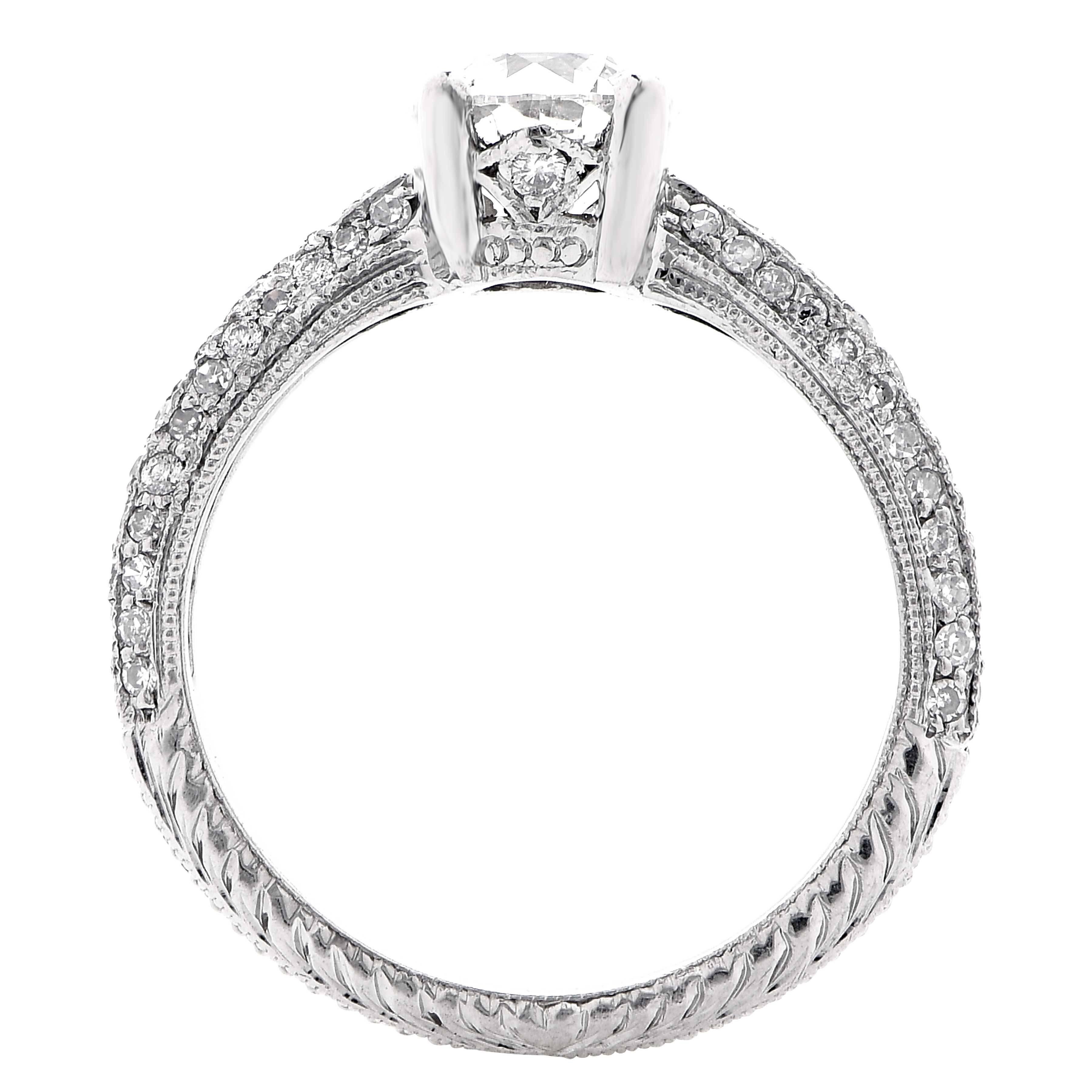 1.09 Carat GIA G/SI1 Old European Cut Diamond Platinum Ring, circa 1930 2