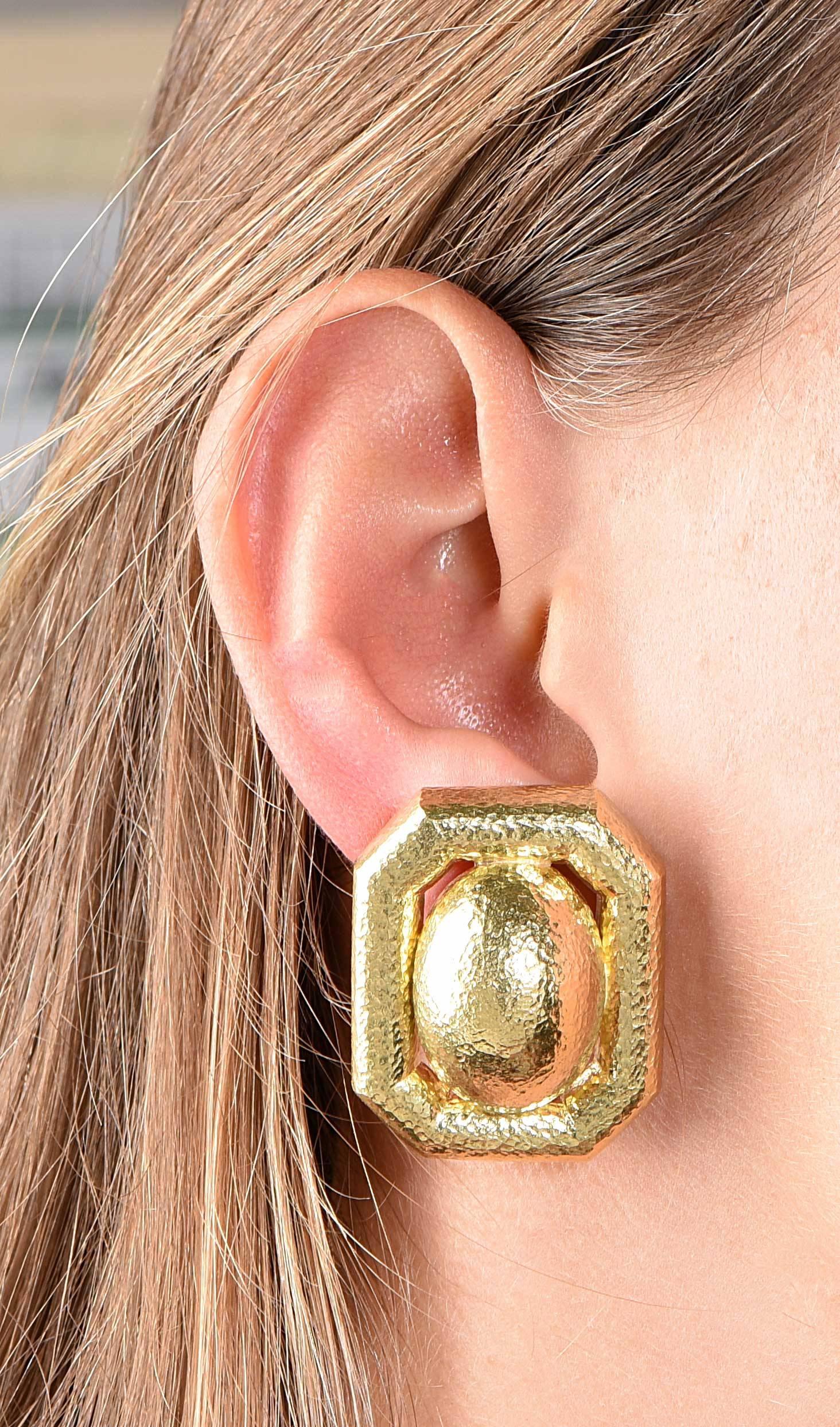 David Webb Hammered Textured Gold Clip Earrings 3