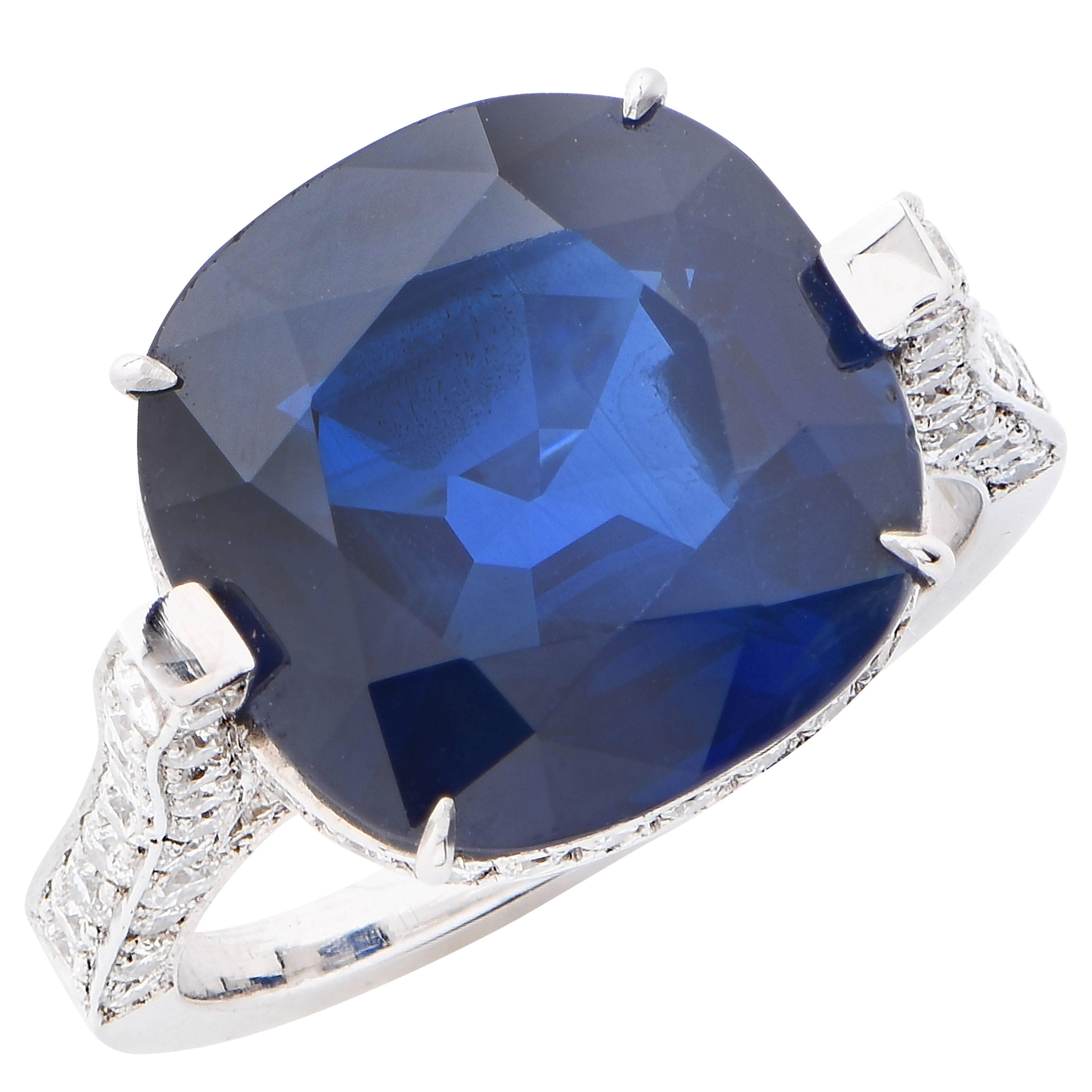 9.54 Carat Natural Sapphire Diamond Platinum Engagement Ring In Excellent Condition In Bay Harbor Islands, FL