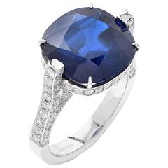 9.54 Carat Natural Sapphire Diamond Platinum Engagement Ring 10