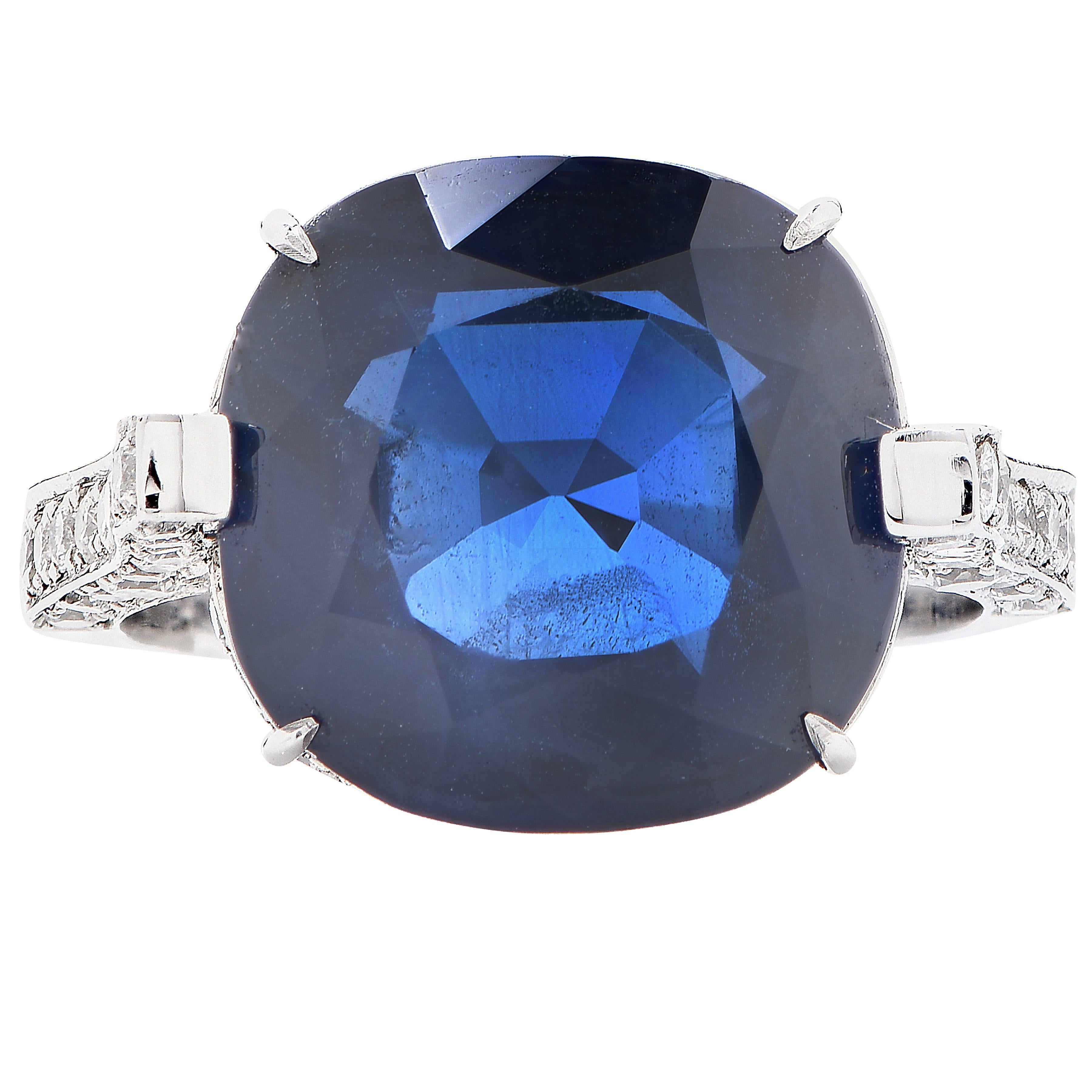 Women's 9.54 Carat Natural Sapphire Diamond Platinum Engagement Ring