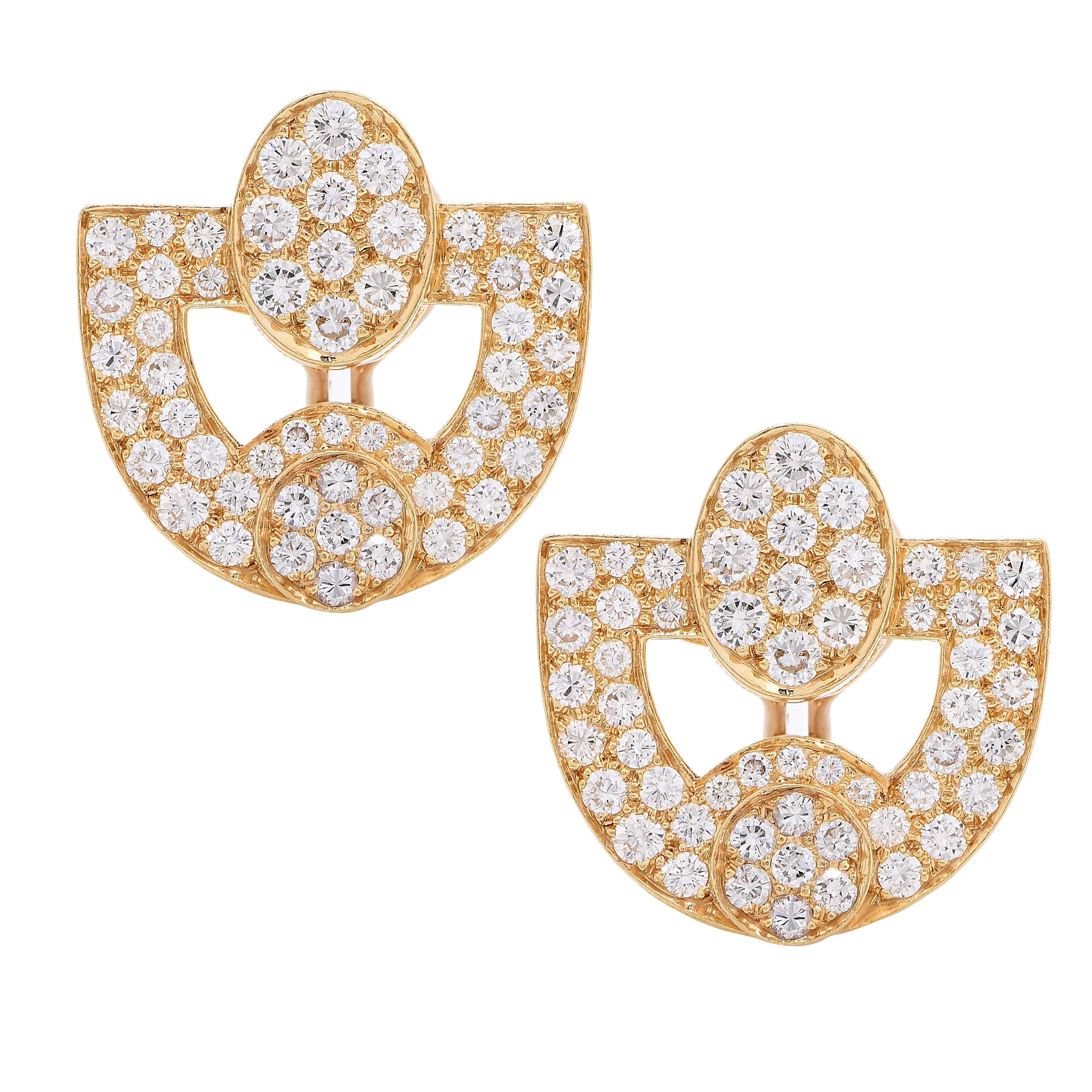 4 Carats Diamonds Yellow Gold Earrings In Excellent Condition For Sale In Bay Harbor Islands, FL