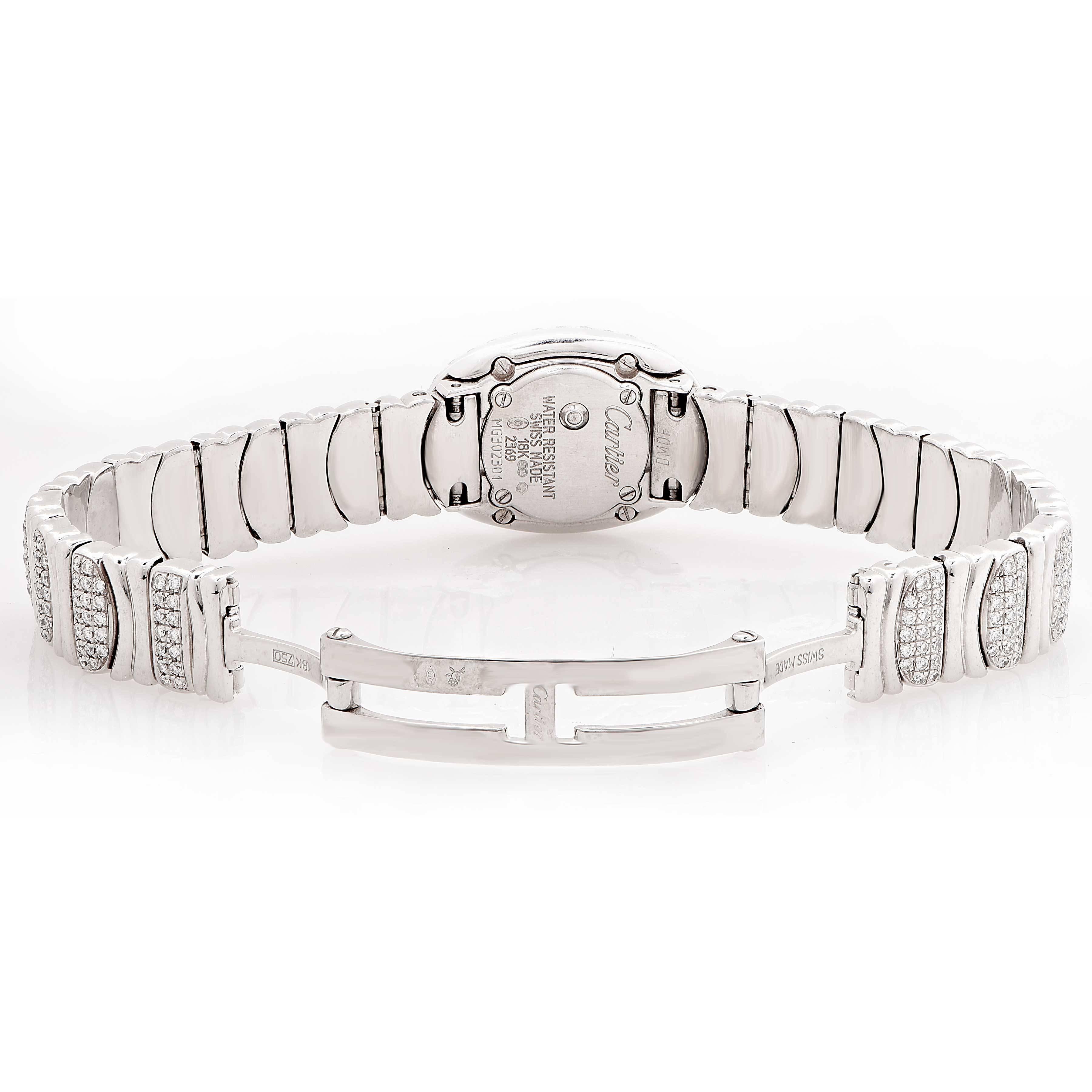 Round Cut Cartier Ladies White Gold Diamond Baignoire Mini Bracelet Quartz Wristwatch For Sale