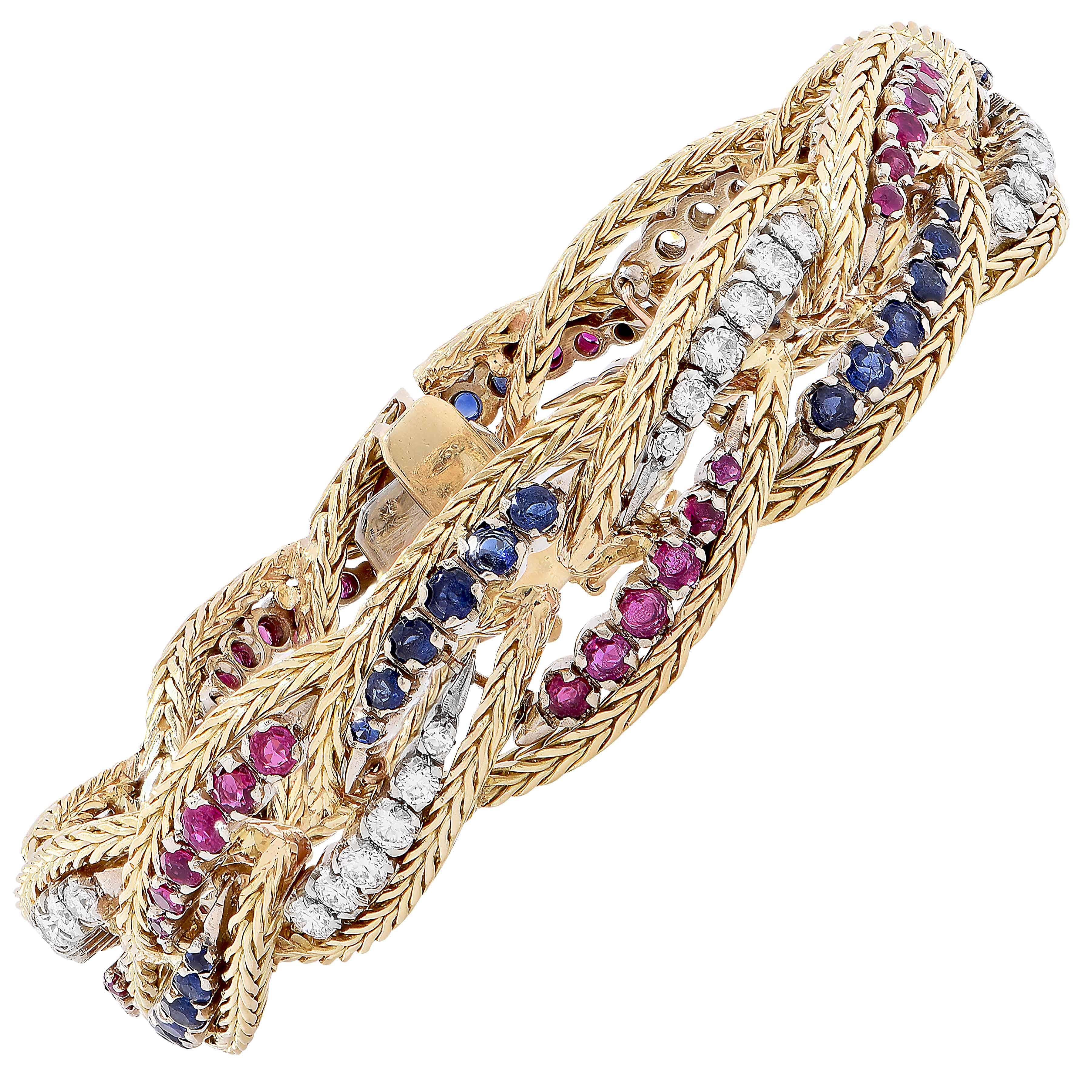 Rubin Saphir Diamant-Armband Damen im Angebot