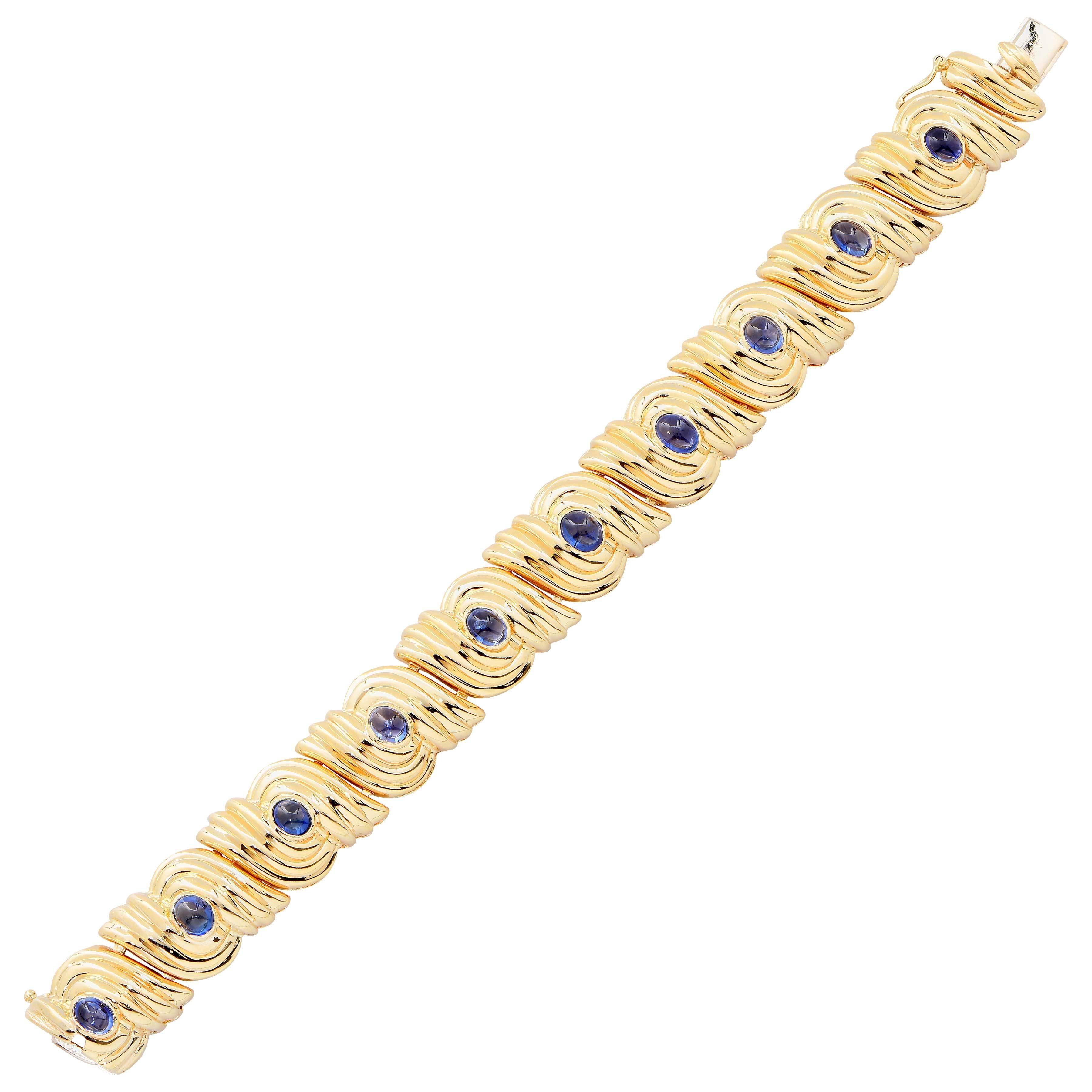 Women's  5 Carat 1980s Retro Sapphire Yellow Gold Bracelet