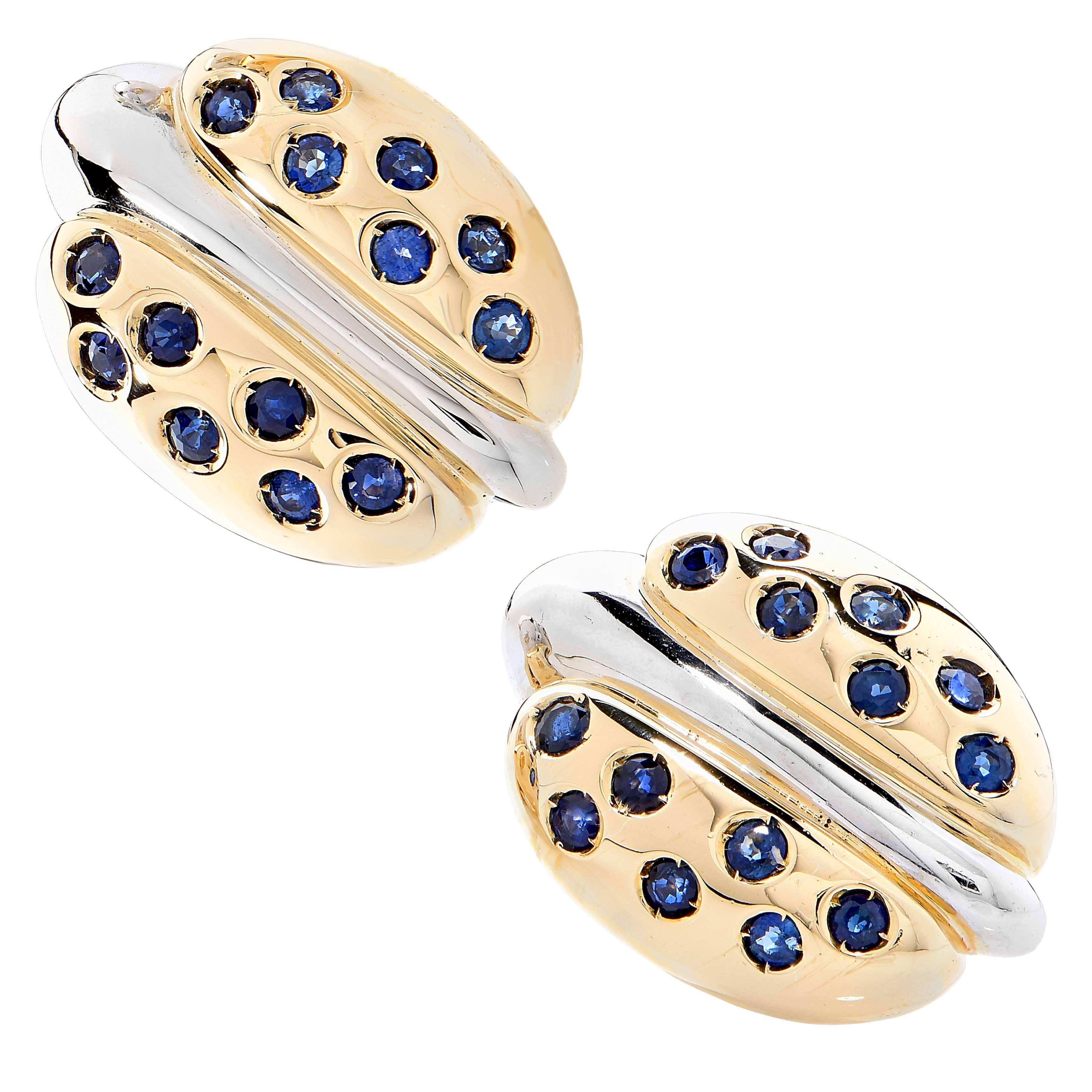 Faraone Lady Bug Sapphire 18 Karat Yellow Gold Ear Clips In Excellent Condition In Bay Harbor Islands, FL