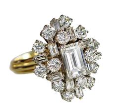 Two Color Diamond Ring Set With 1.67 Carat GIA Cert Emerald Cut Diamond