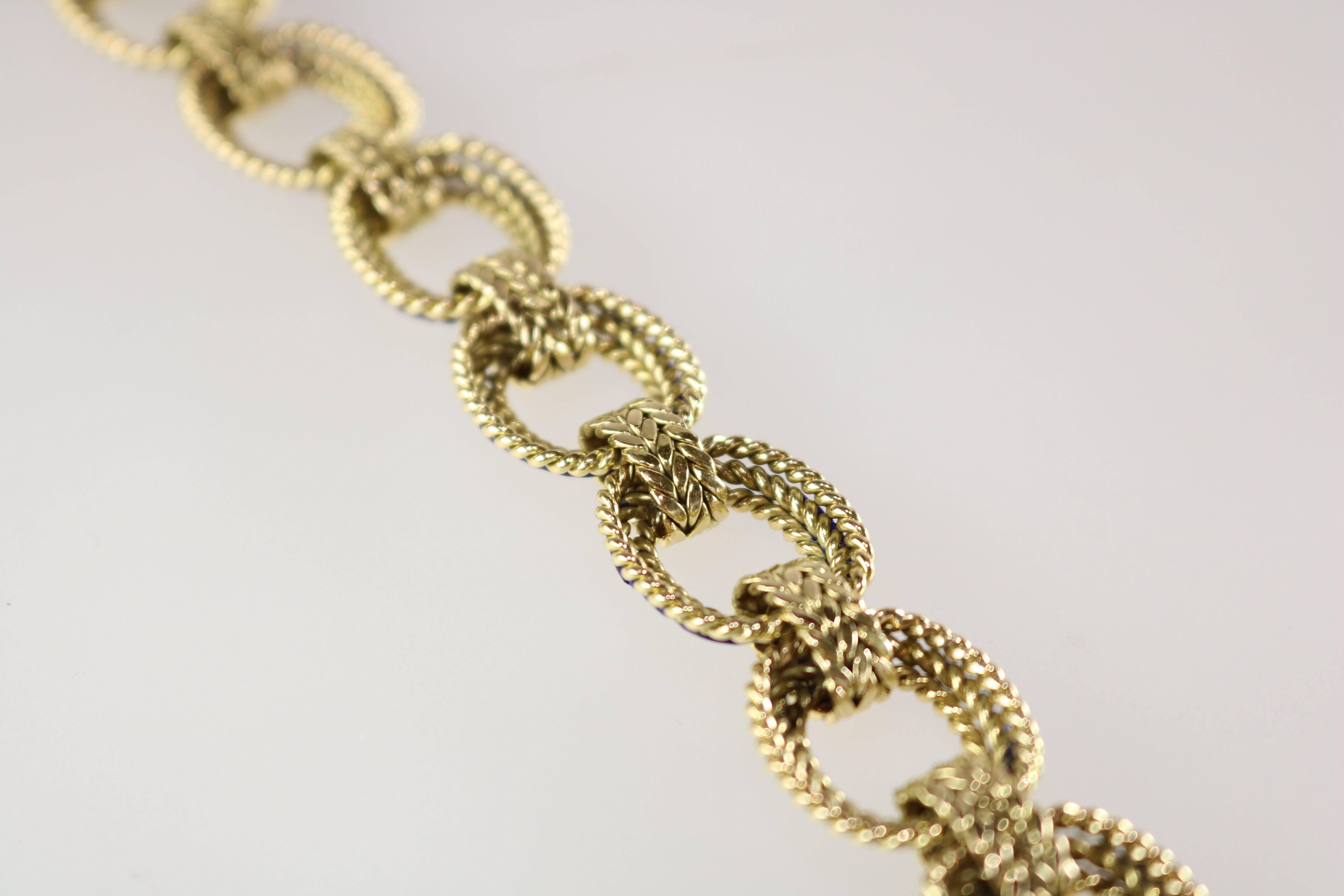 Blue Enamel 18 Karat Yellow Gold Link Bracelet For Sale 1