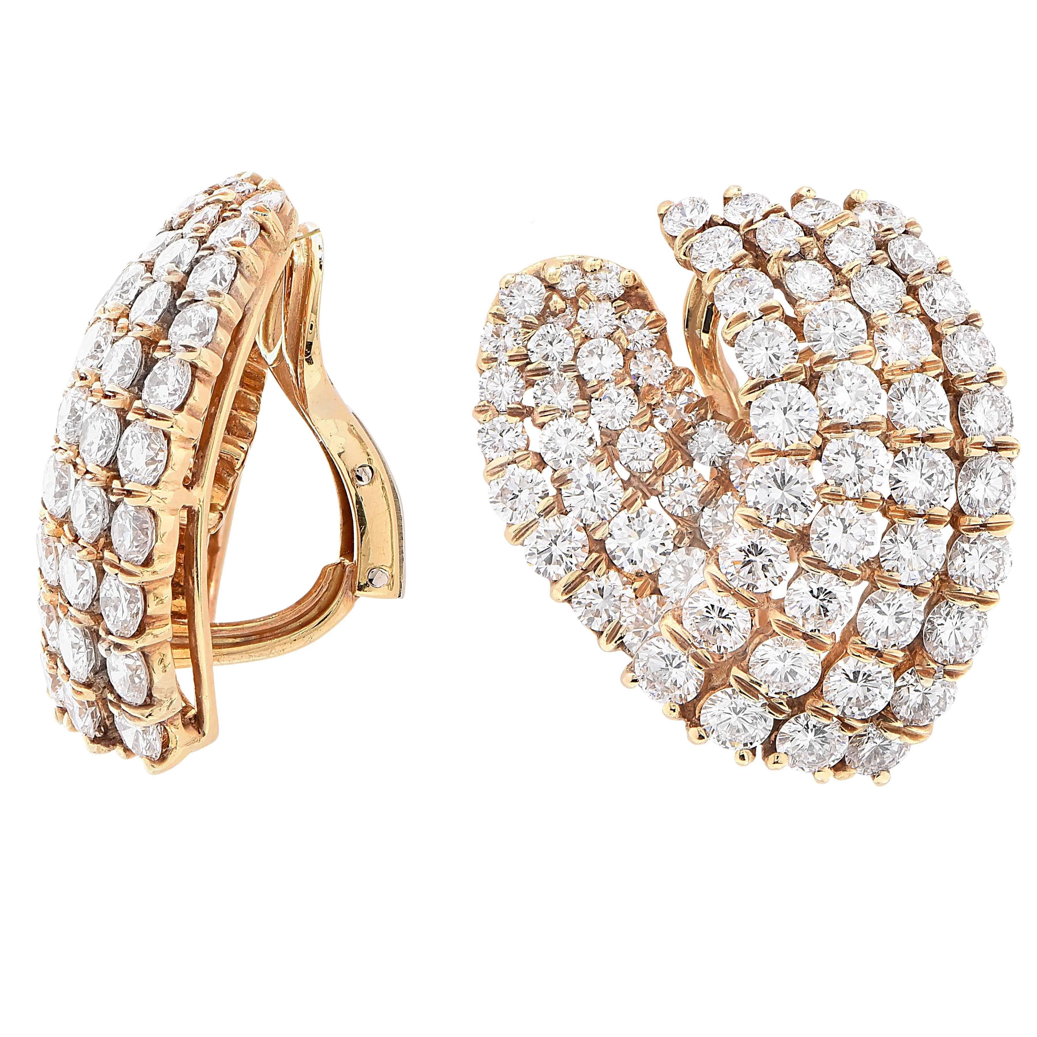Women's 11 Carat Diamond V Shaped Yellow Gold Ear Clips For Sale