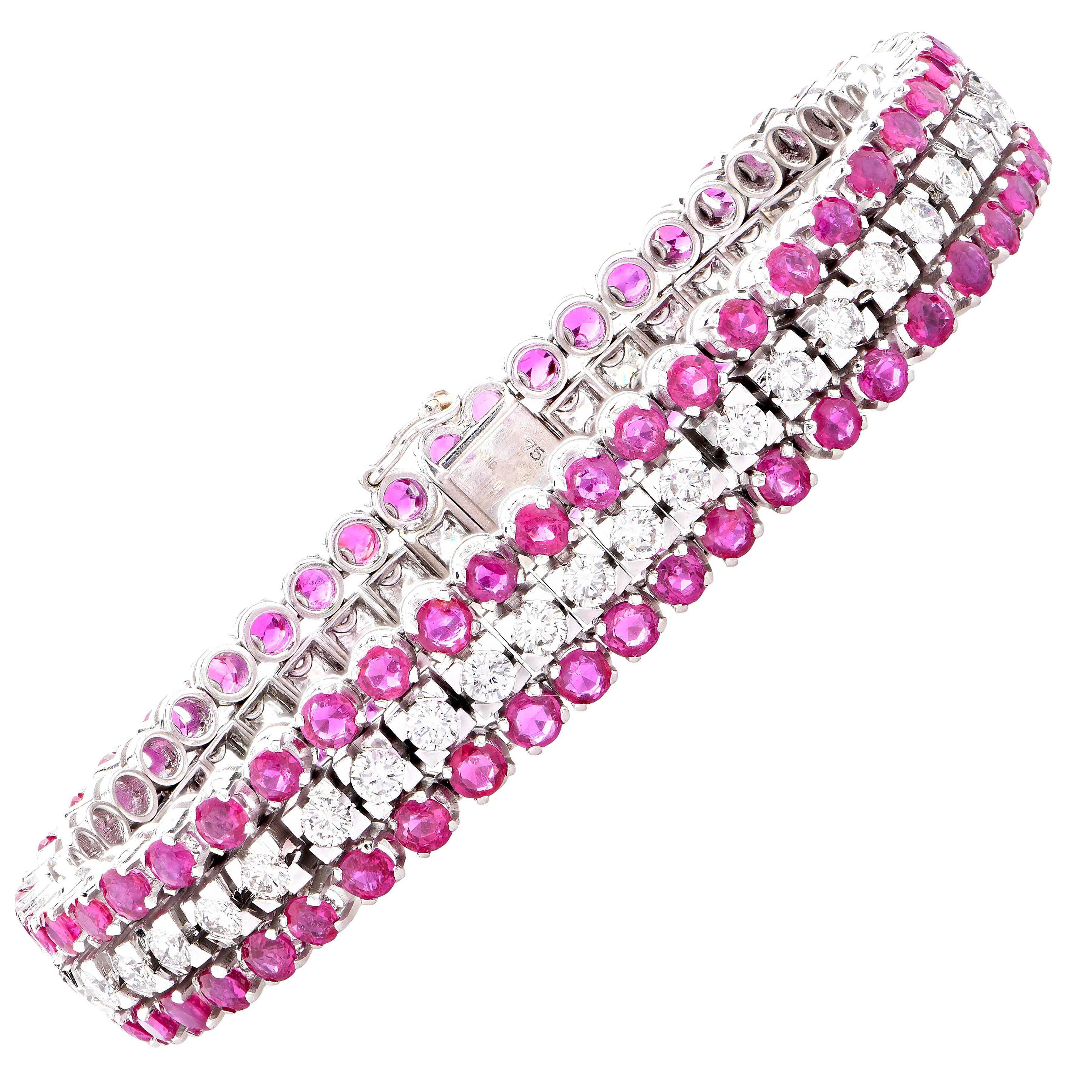 10 Carat Ruby Diamond White Gold Bracelet In Excellent Condition In Bay Harbor Islands, FL