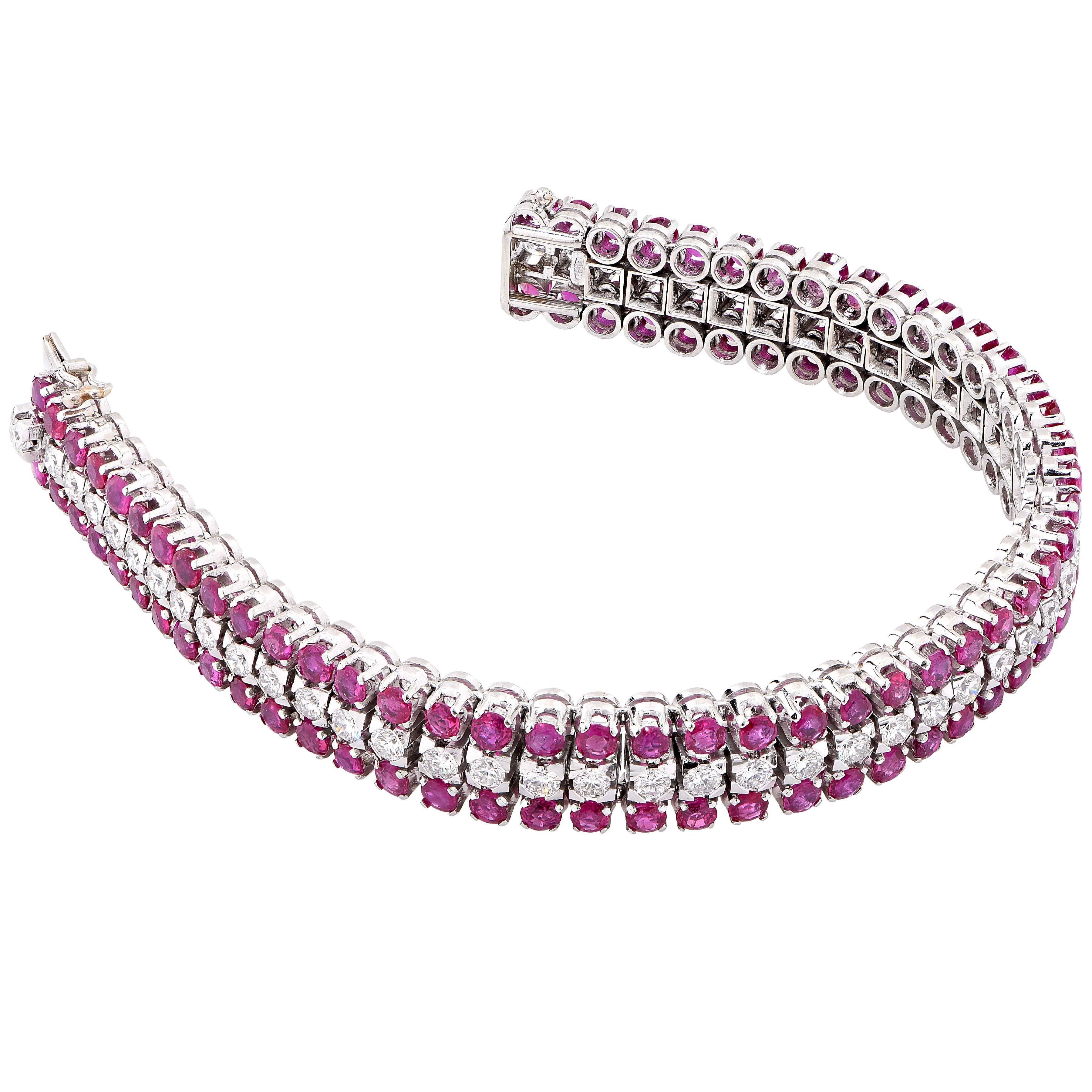 Women's or Men's 10 Carat Ruby Diamond White Gold Bracelet