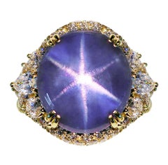 Important 39 Carat Henry Dunay  Star Sapphire Diamond Gold Ring