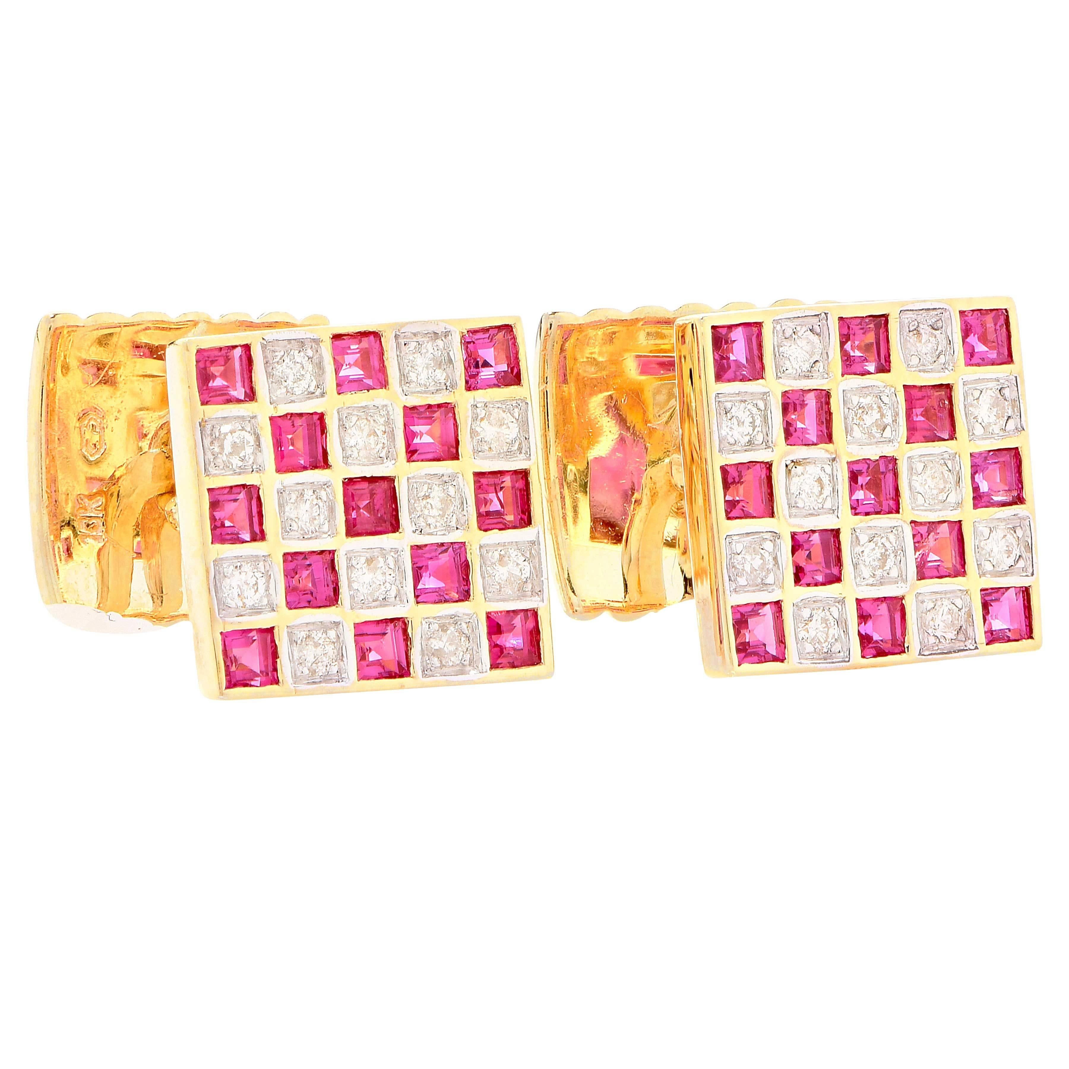 Ruby and diamond cufflinks, with approximately 2 carats of rubies set in gold.