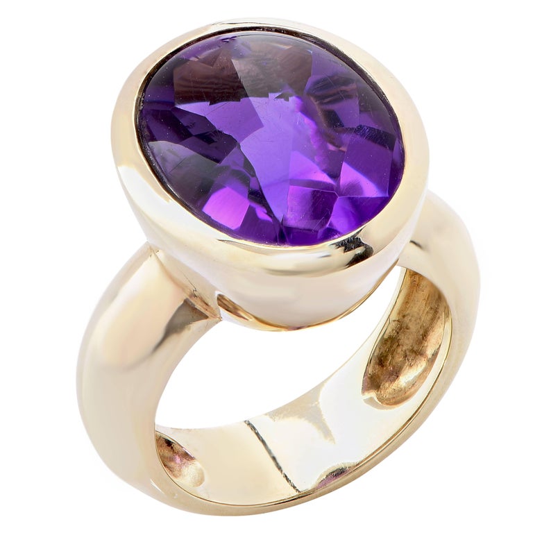 Aletto and Co. Natural 14 Carat Amethyst Cabochon Gold Bezel Set Ring ...