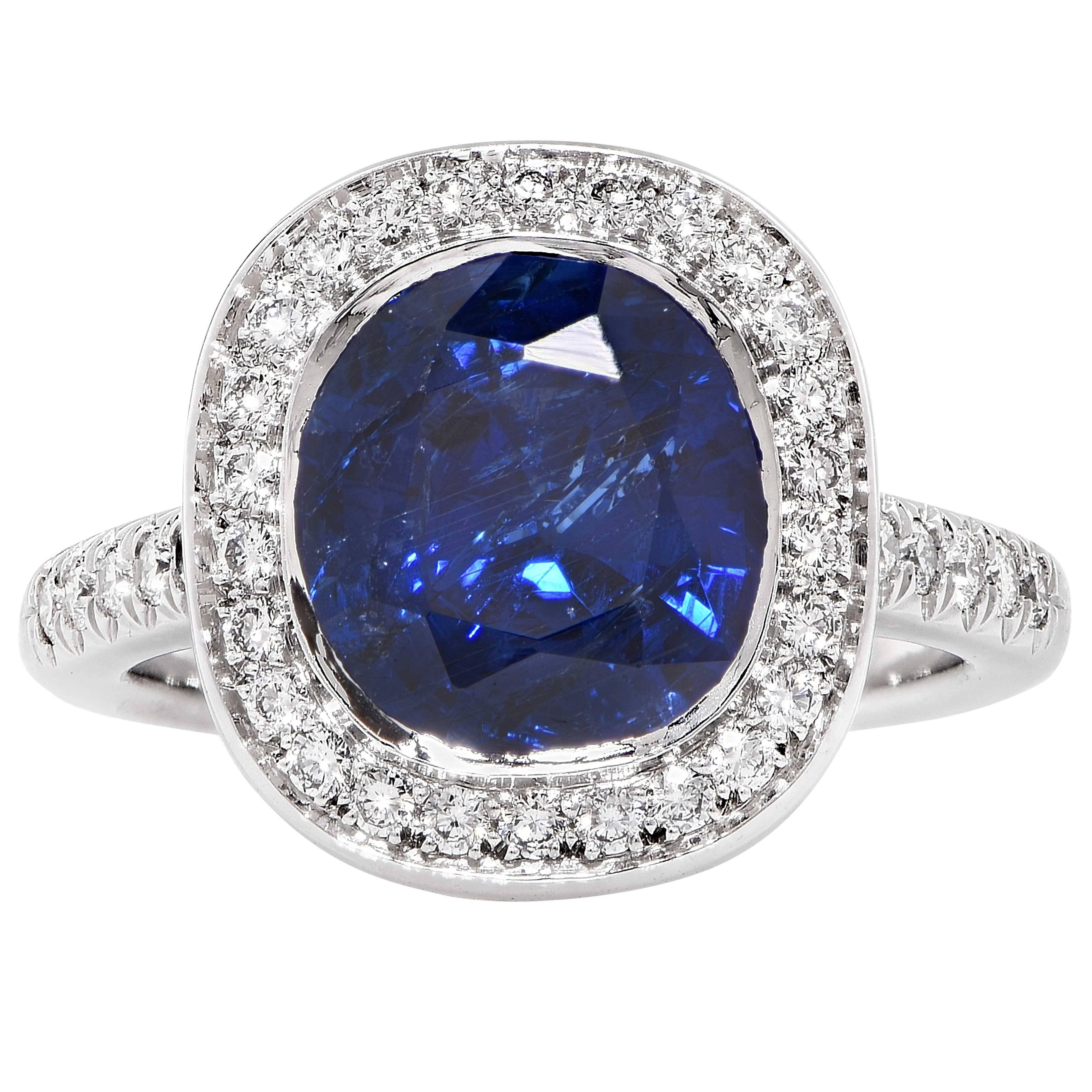 5.04 Sapphire AGL Burma No Heat and Diamond Ring In Excellent Condition In Bay Harbor Islands, FL