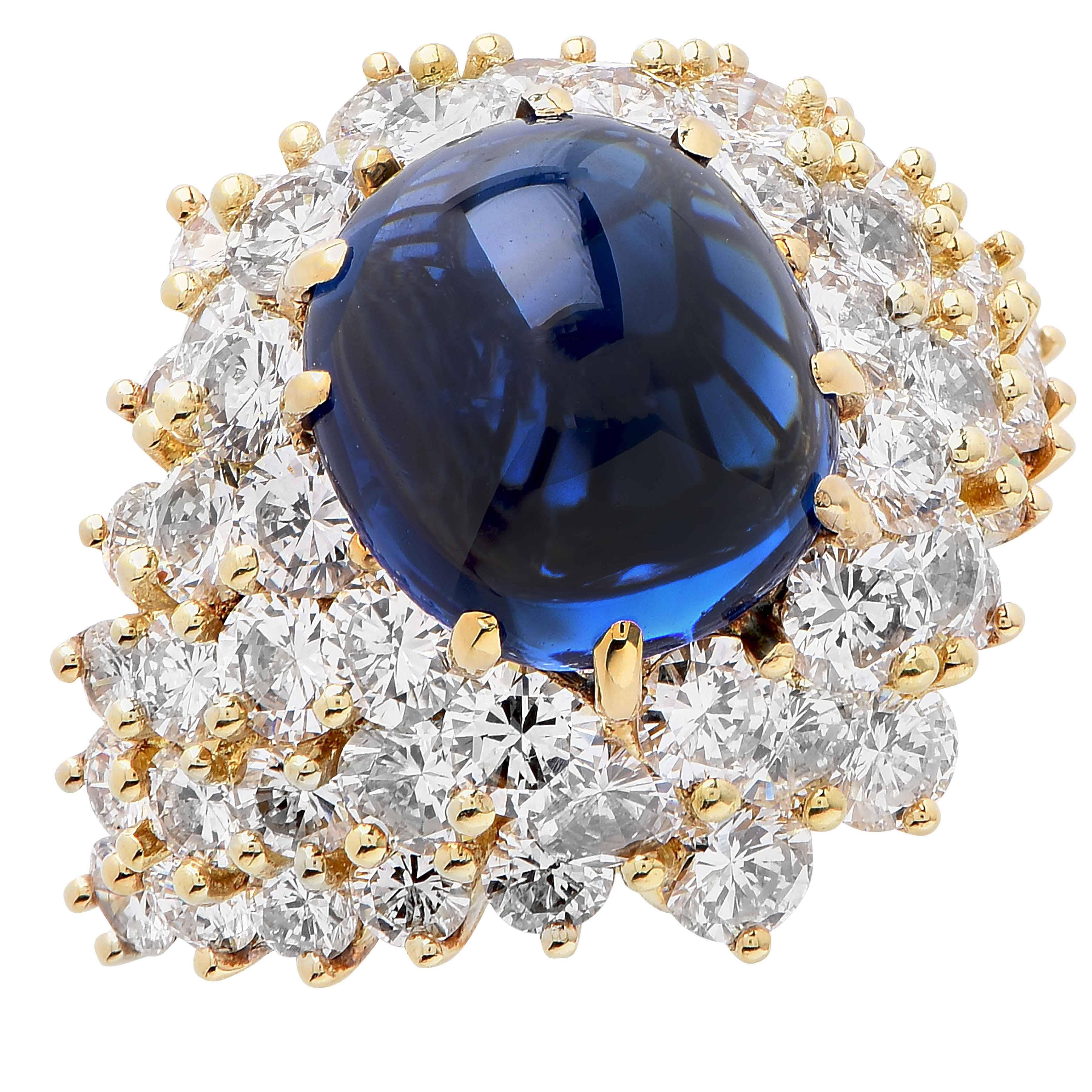 Kurt Wayne Goldring mit ca. 9,8 Karat natürlichem Cabochon-Saphir und Diamant im Zustand „Hervorragend“ im Angebot in Bay Harbor Islands, FL