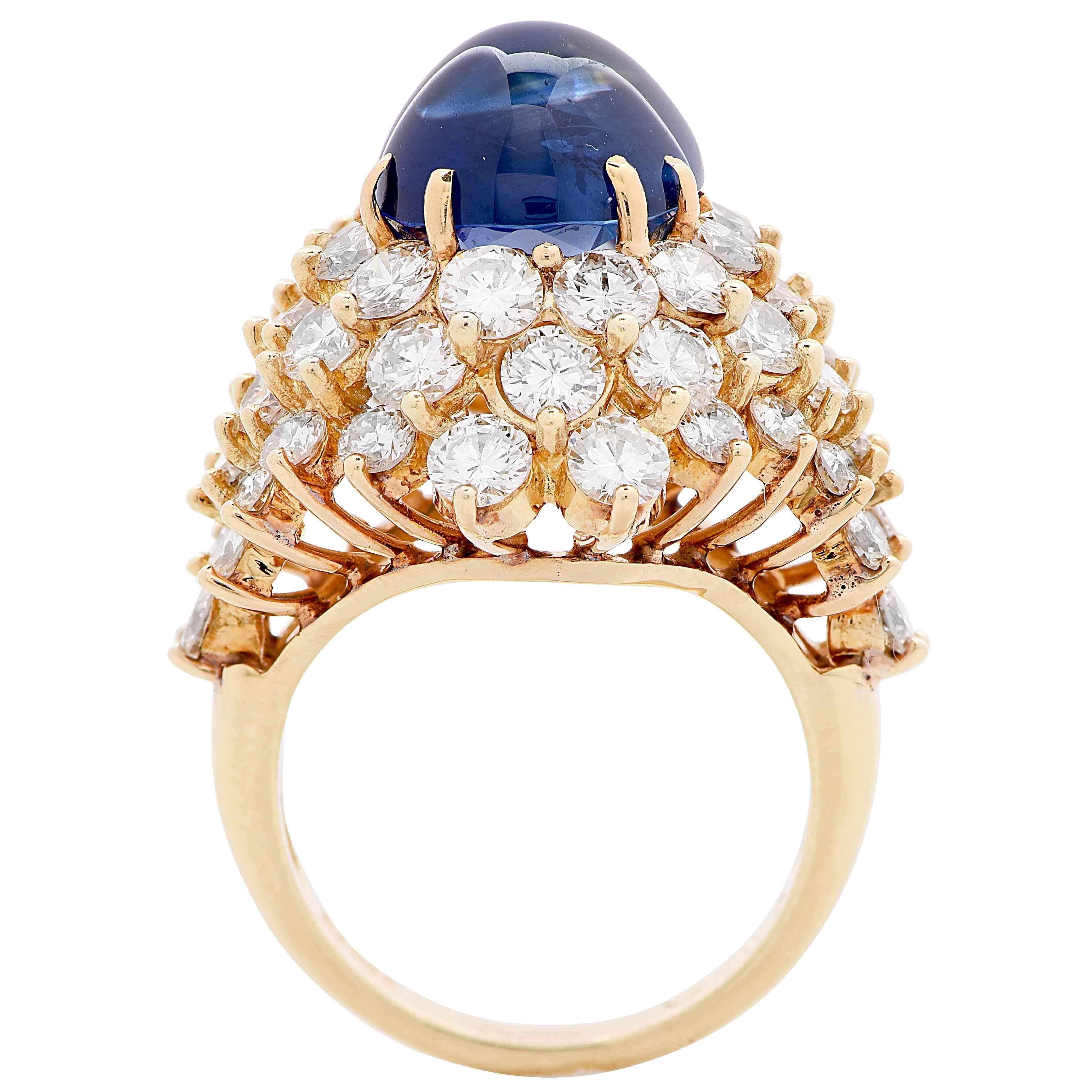 Women's Kurt Wayne Approximately 9.8 Carat Natural Cabochon Sapphire Diamond Gold Ring For Sale