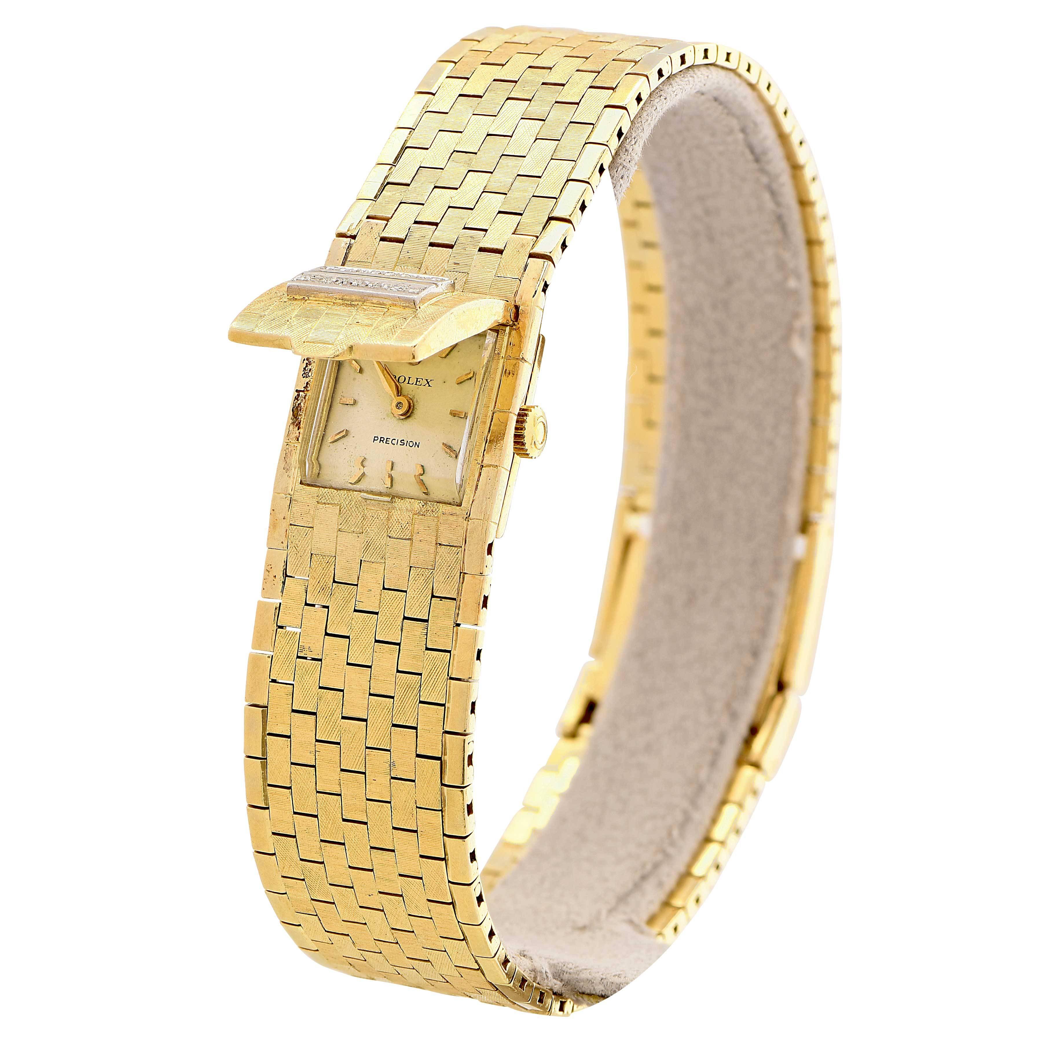 Rolex Ladies Yellow Gold Diamond Mystery Wristwatch In Excellent Condition In Bay Harbor Islands, FL