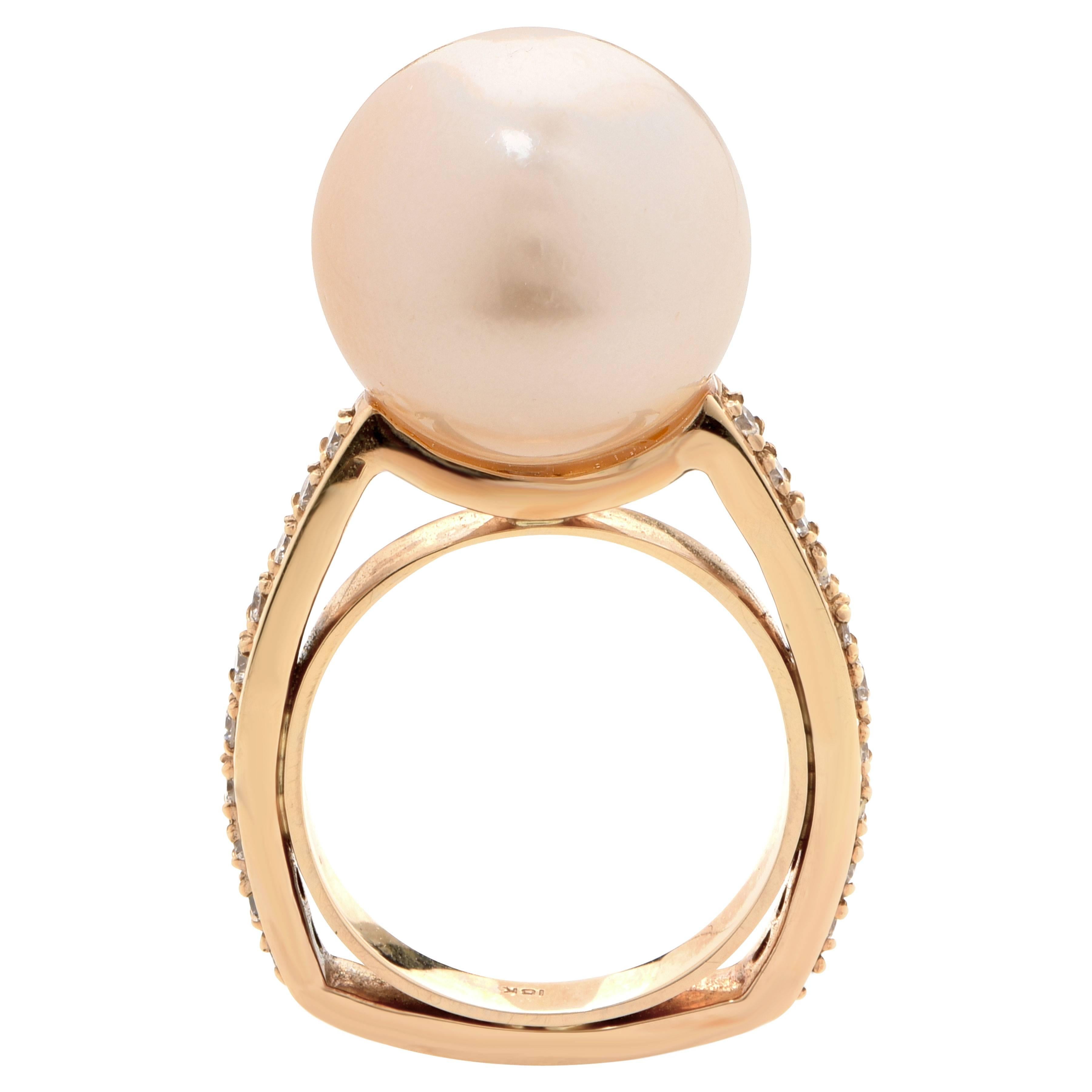Golden Pearl Diamond Rose Gold Ring For Sale 1