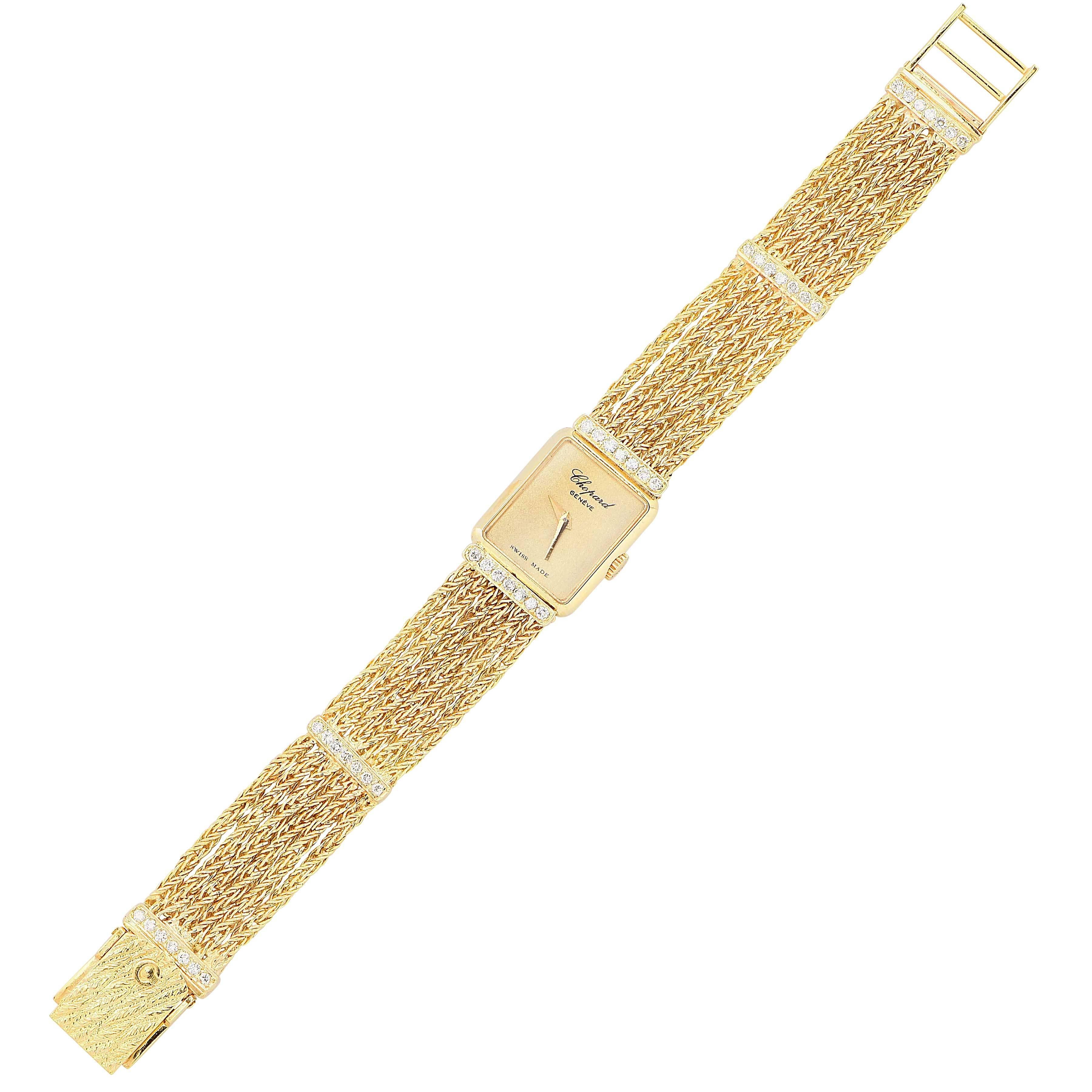 Taille simple Chopard Ladies Yellow Gold Diamonds Mechanical Wristwatch en vente