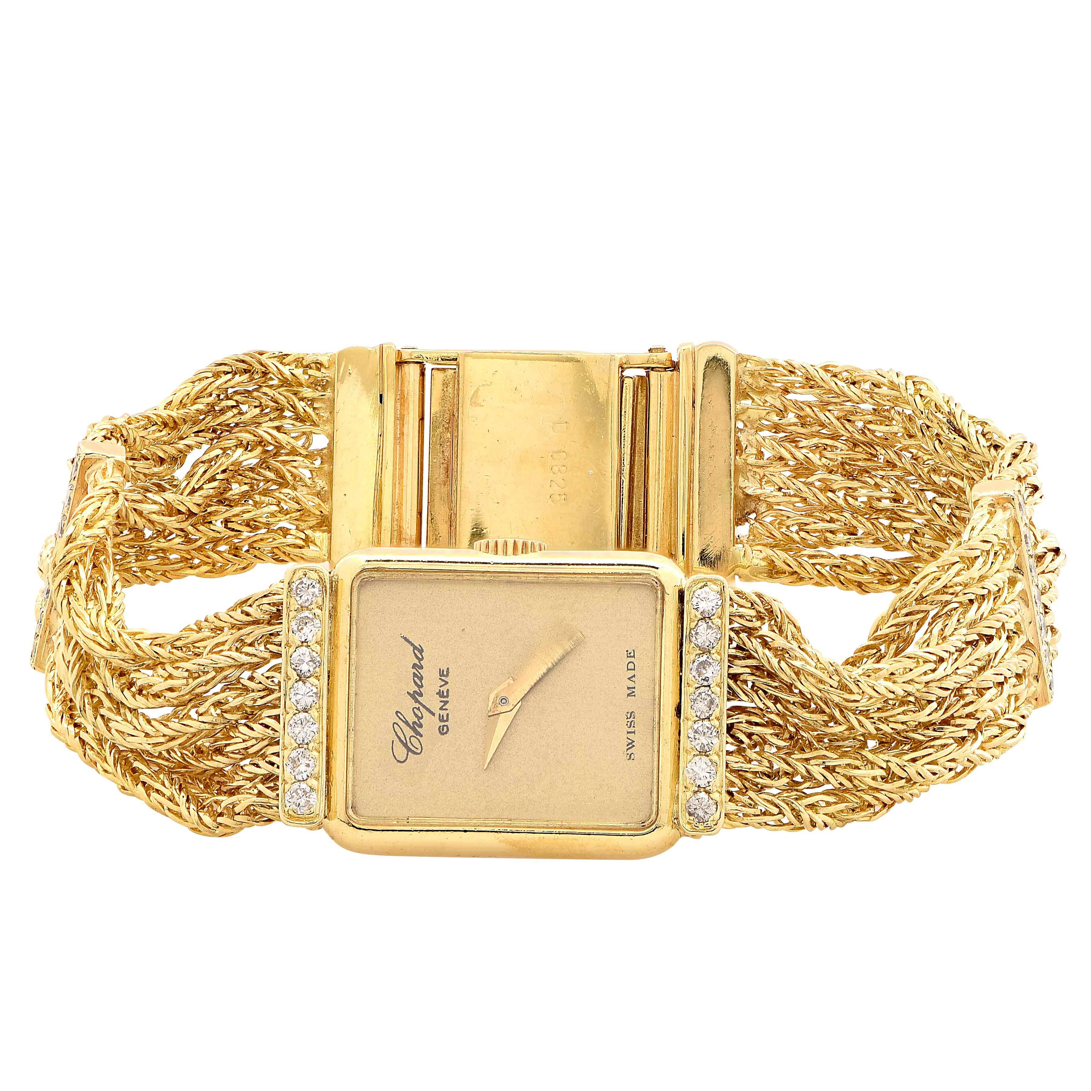 Chopard Ladies Yellow Gold Diamonds Mechanical Wristwatch In Good Condition For Sale In Bay Harbor Islands, FL