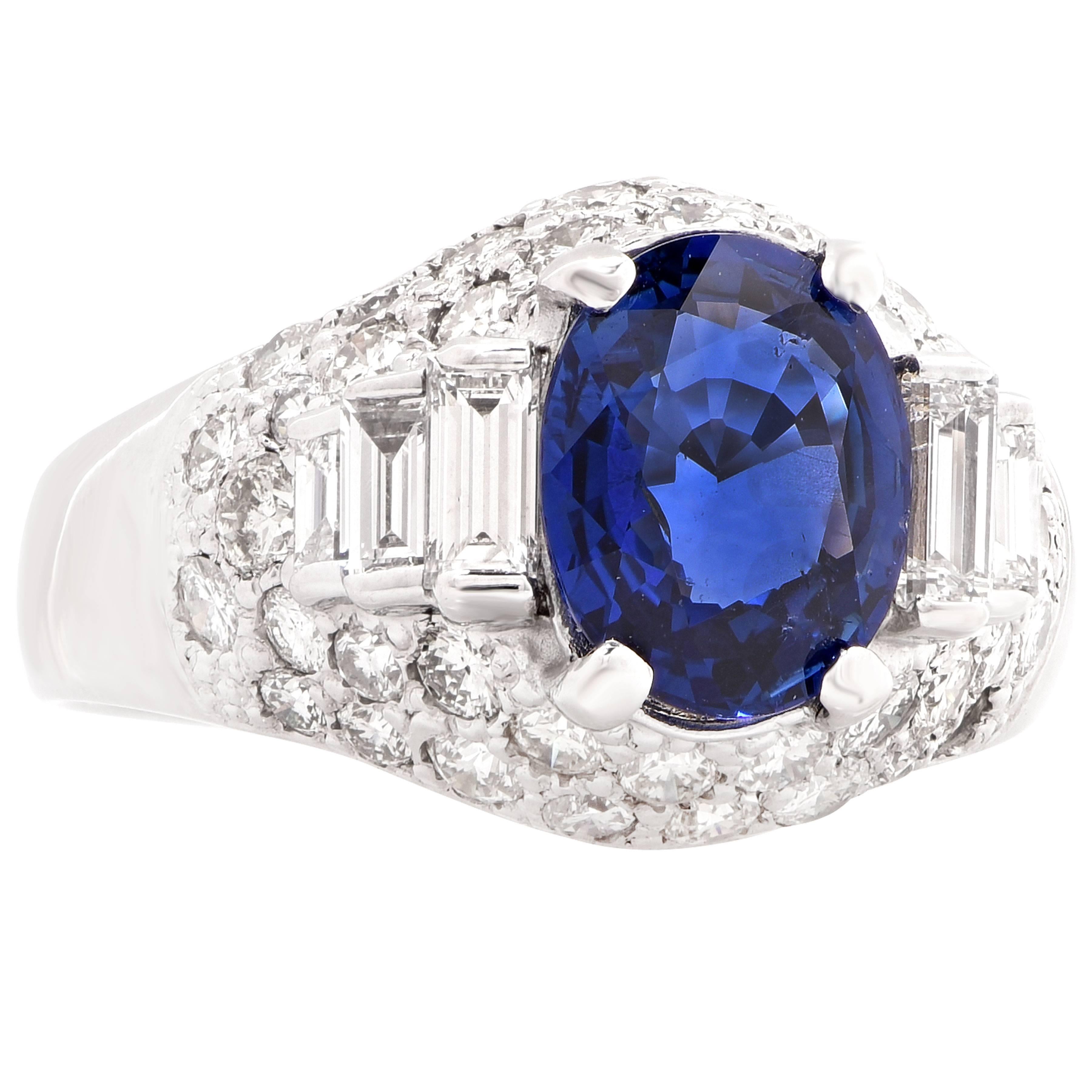 Women's 3.98 Carat Natural Blue Sapphire and Diamond Ring