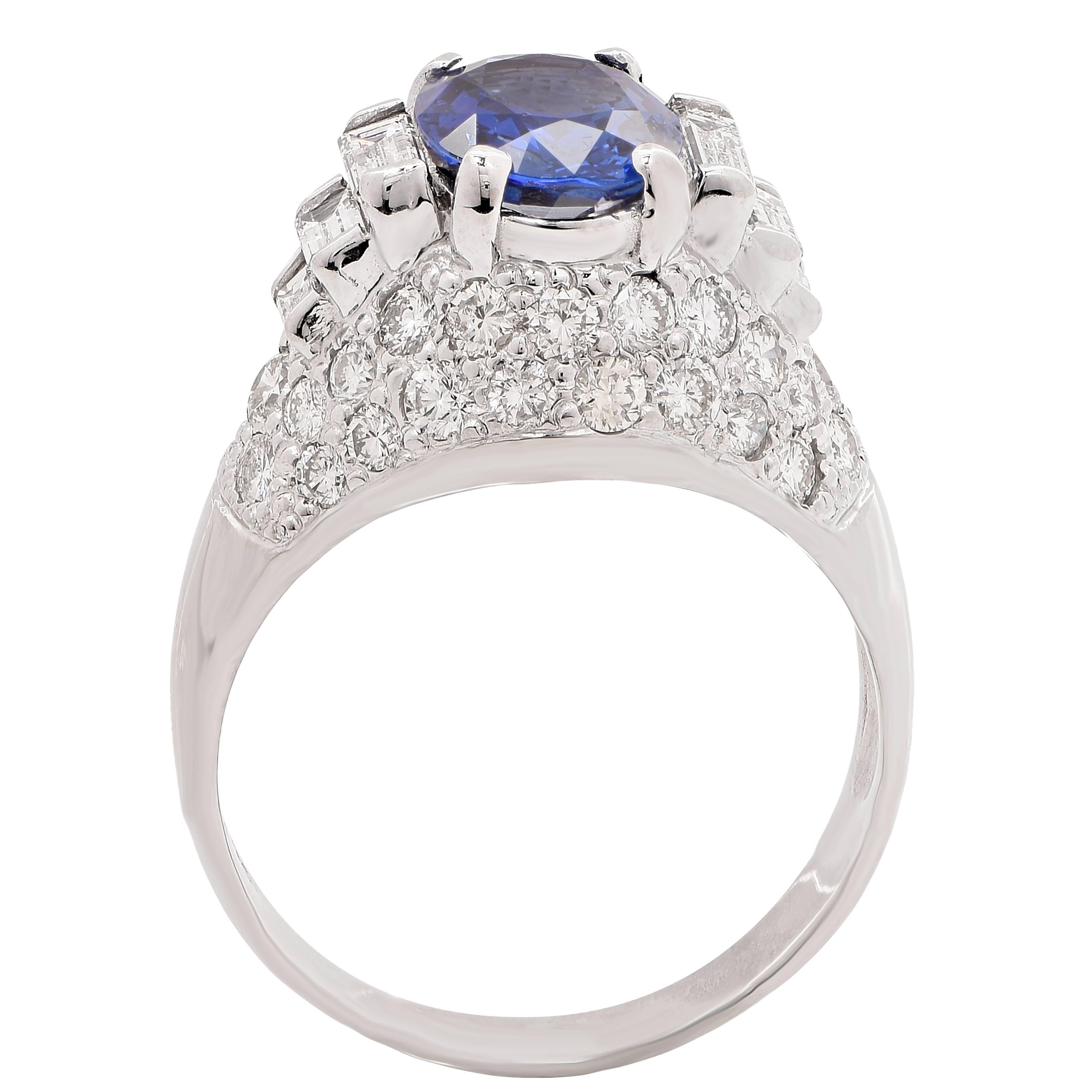 3.98 Carat Natural Blue Sapphire and Diamond Ring 1