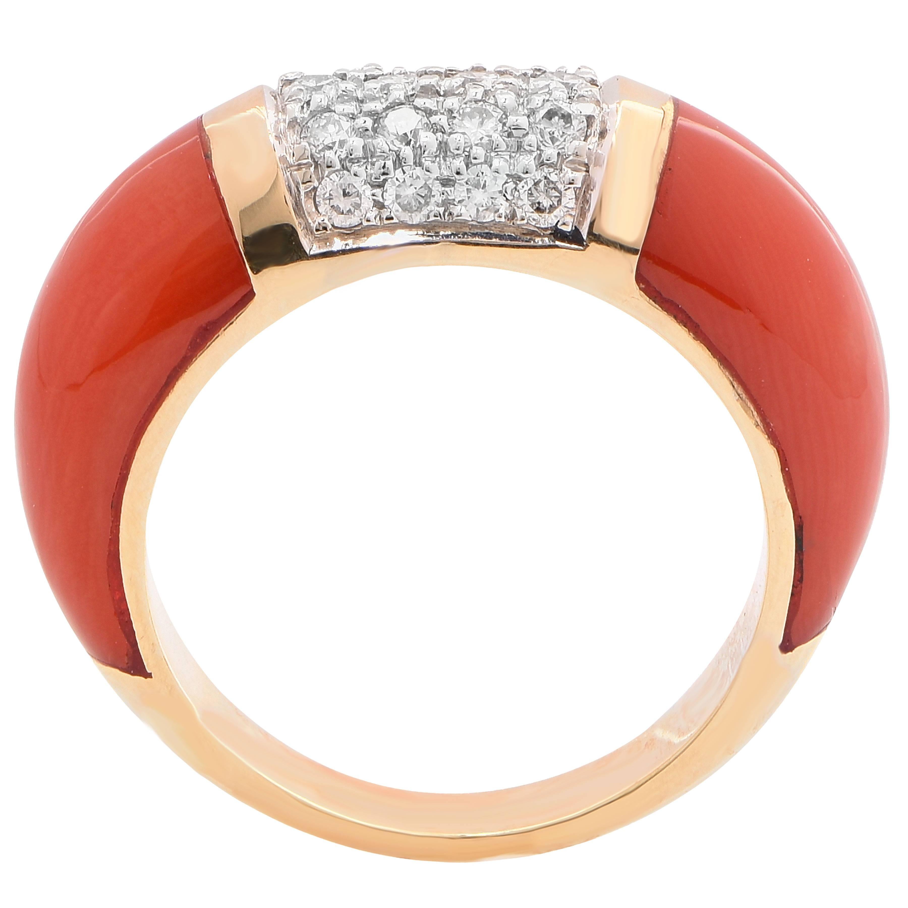 Coral Diamond Yellow Gold Ring In Excellent Condition In Bay Harbor Islands, FL