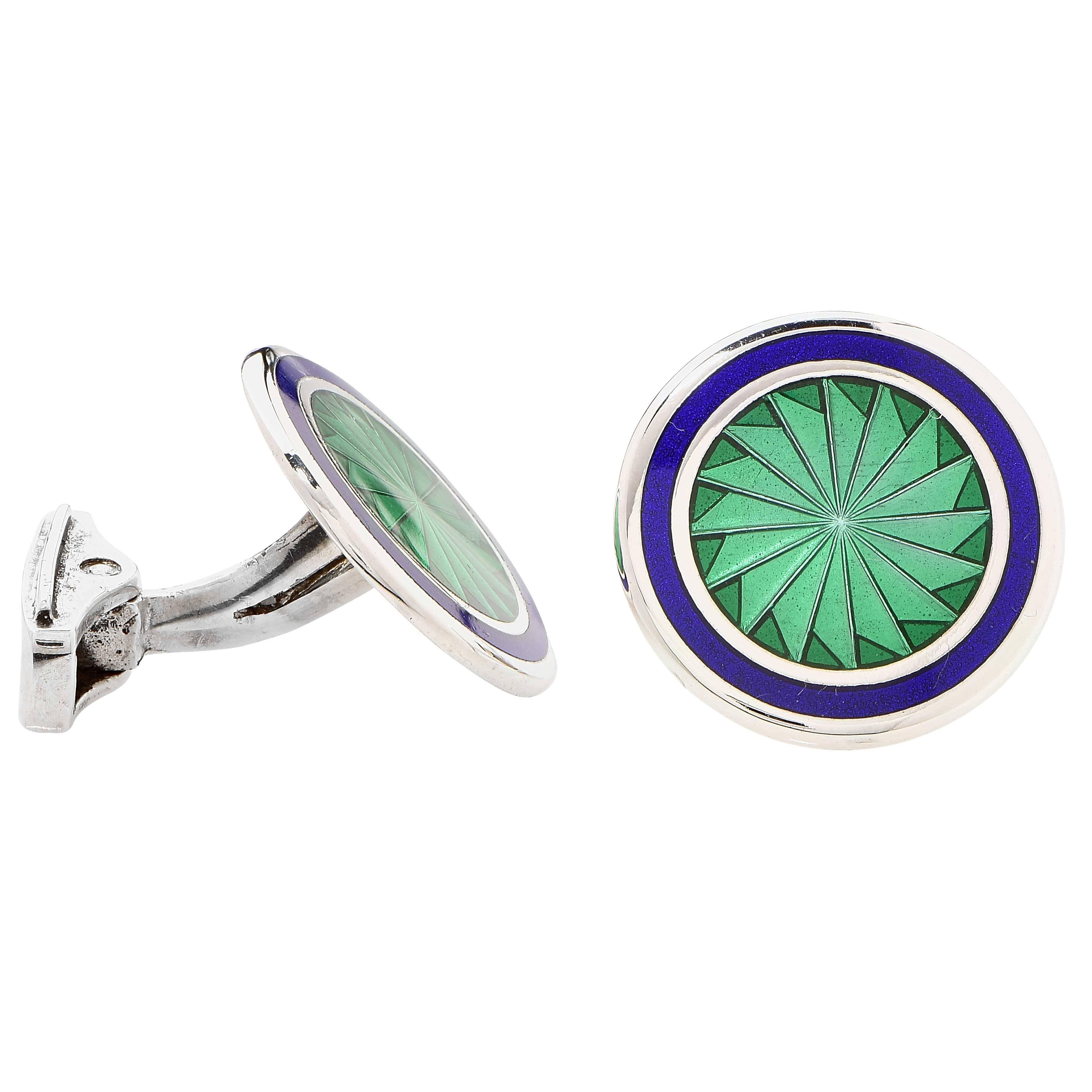 Brixton & Gill Sterling Silver Cufflinks with enamel front. Classic large swivel bar secures these cufflinks.

Metal: Sterling Silver
Metal Weight: 11.6 Grams